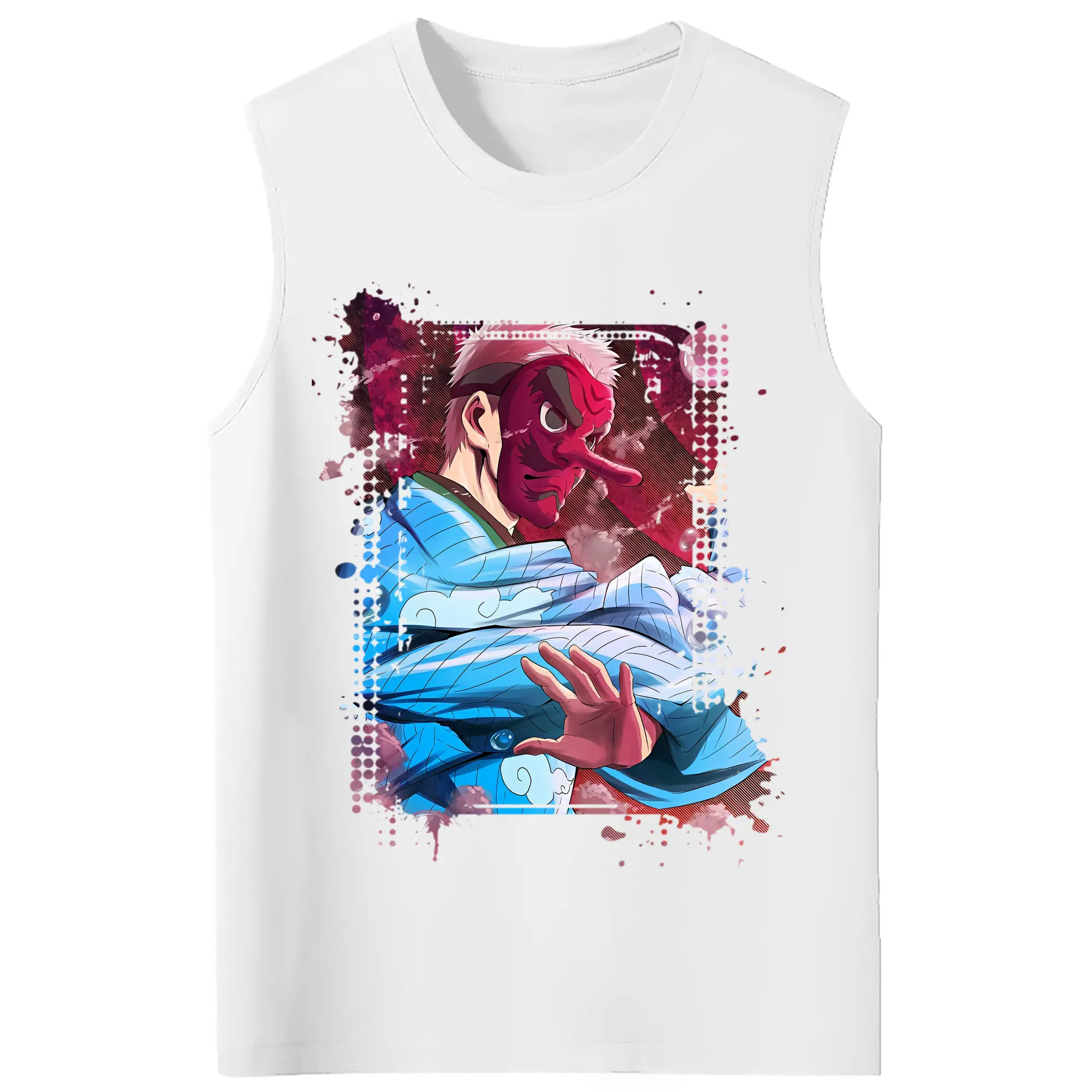 鬼滅の刃 グッズ,鱗滝 左近次 - コットン100％ タンクトップ ・ フロントプリント ・ タイトフィット ・ 快適 通気性 ・ スポーツ カジュアル 散歩用