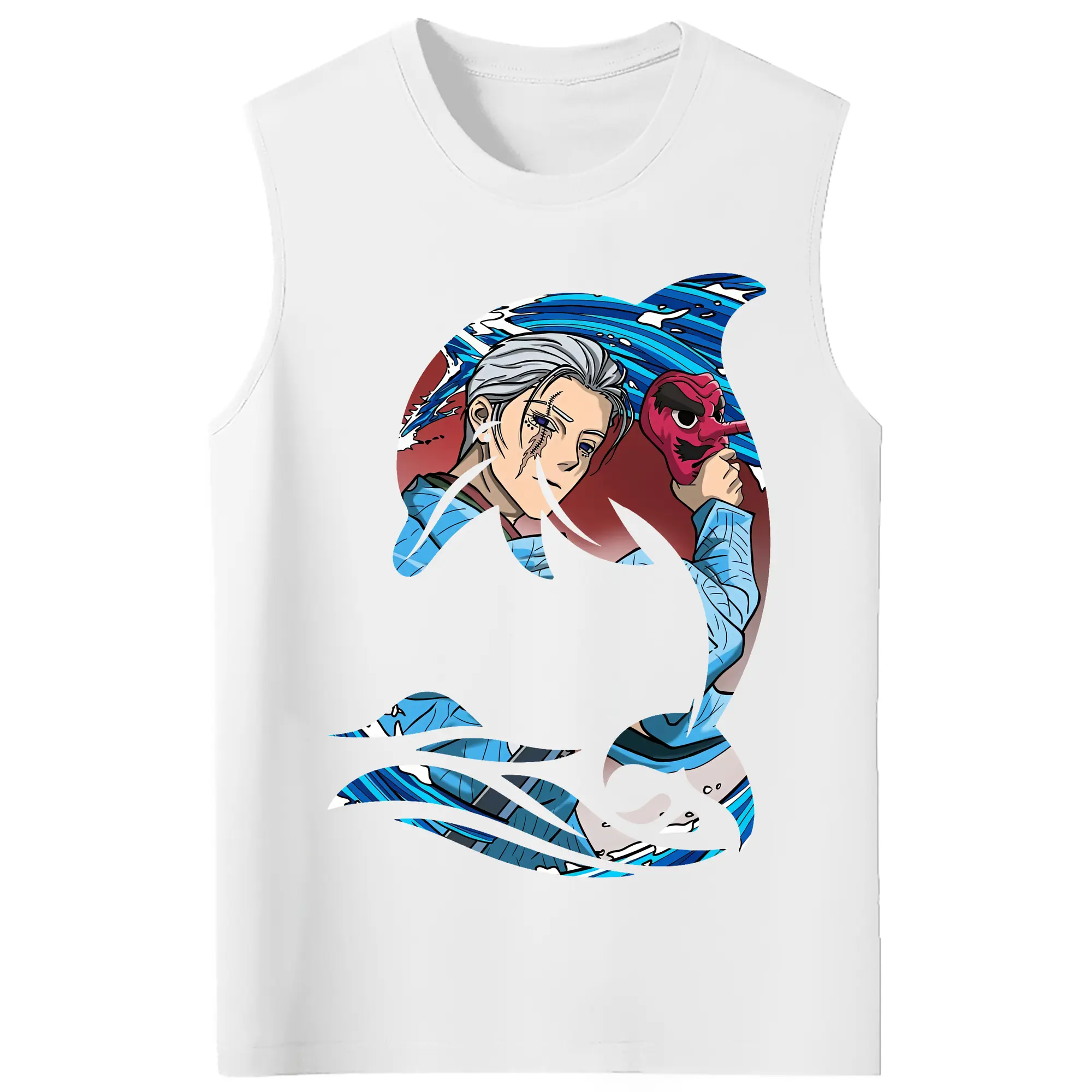 鬼滅の刃 グッズ,鱗滝 左近次 - コットン100％ タンクトップ ・ フロントプリント ・ タイトフィット ・ 快適 通気性 ・ スポーツ カジュアル 散歩用