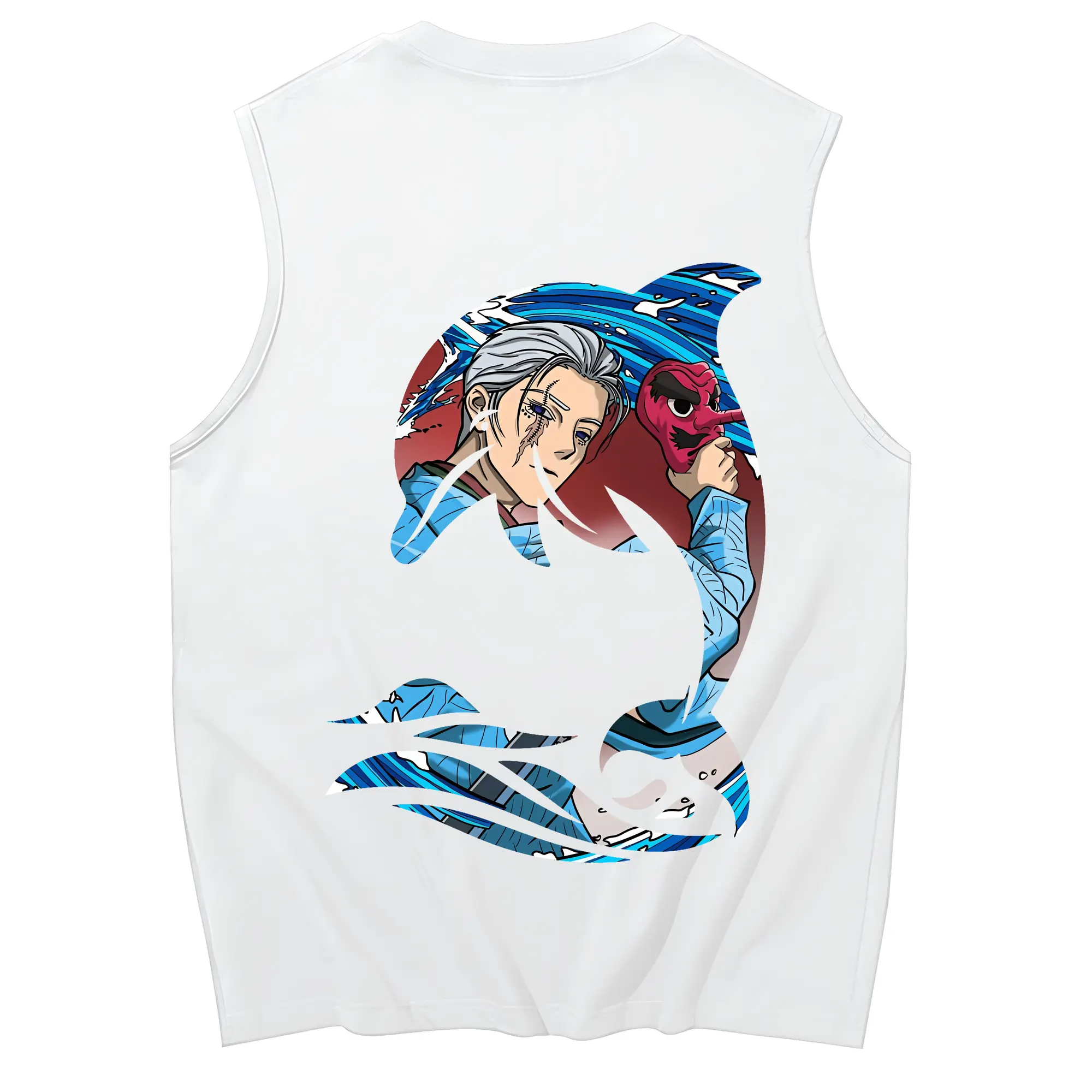 鬼滅の刃 グッズ,鱗滝 左近次 - コットン100％ タンクトップ ・ 背面プリント ・ タイトシルエット ・ 快適 通気性 ・ スポーツ カジュアル 散歩用