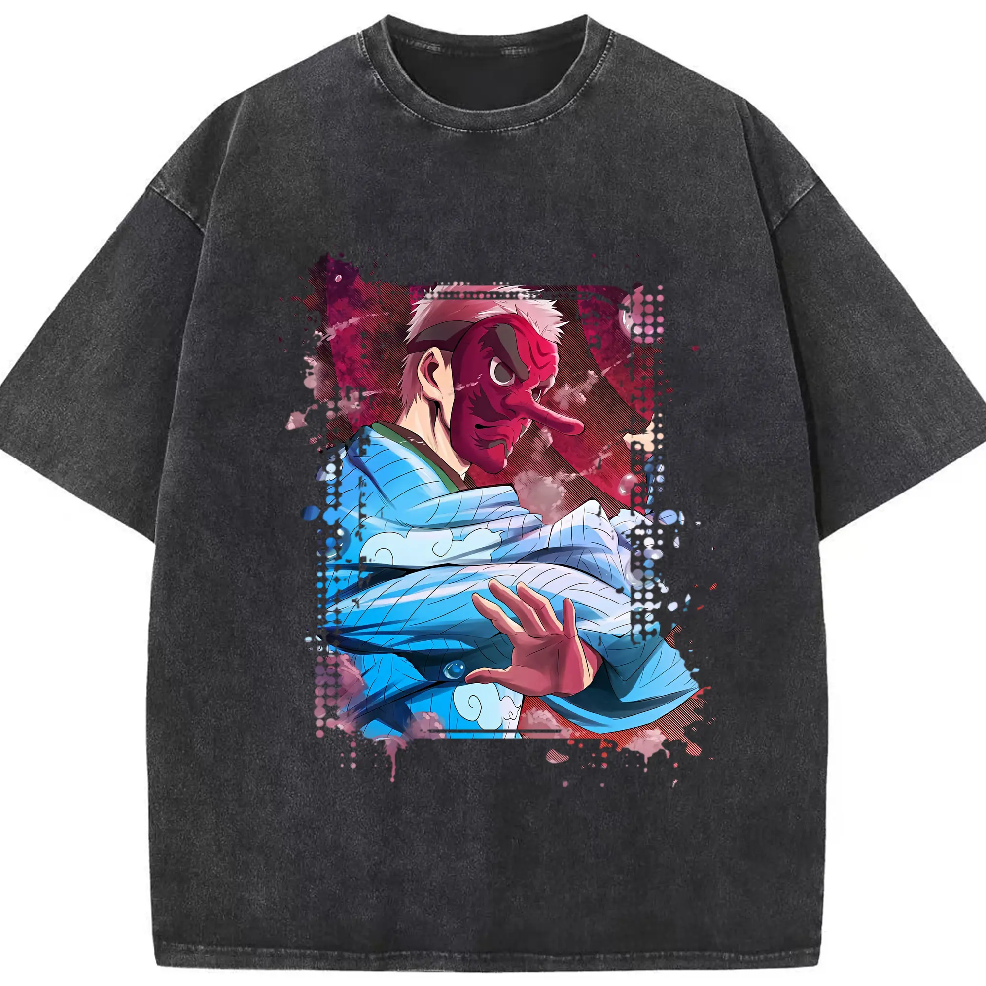 鬼滅の刃 グッズ,鱗滝 左近次 - 綿100％ ヴィンテージ風 半袖Tシャツ ・ フロントプリント ・ 柔らか肌触り ・ 通気性 快適 ・ スポーツ カジュアル 外出用