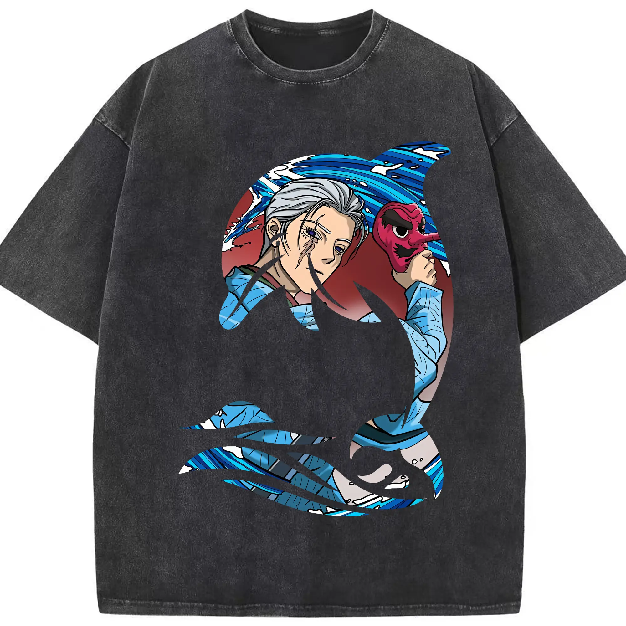 鬼滅の刃 グッズ,鱗滝 左近次 - 綿100％ ヴィンテージ風 半袖Tシャツ ・ フロントプリント ・ 柔らか肌触り ・ 通気性 快適 ・ スポーツ カジュアル 外出用