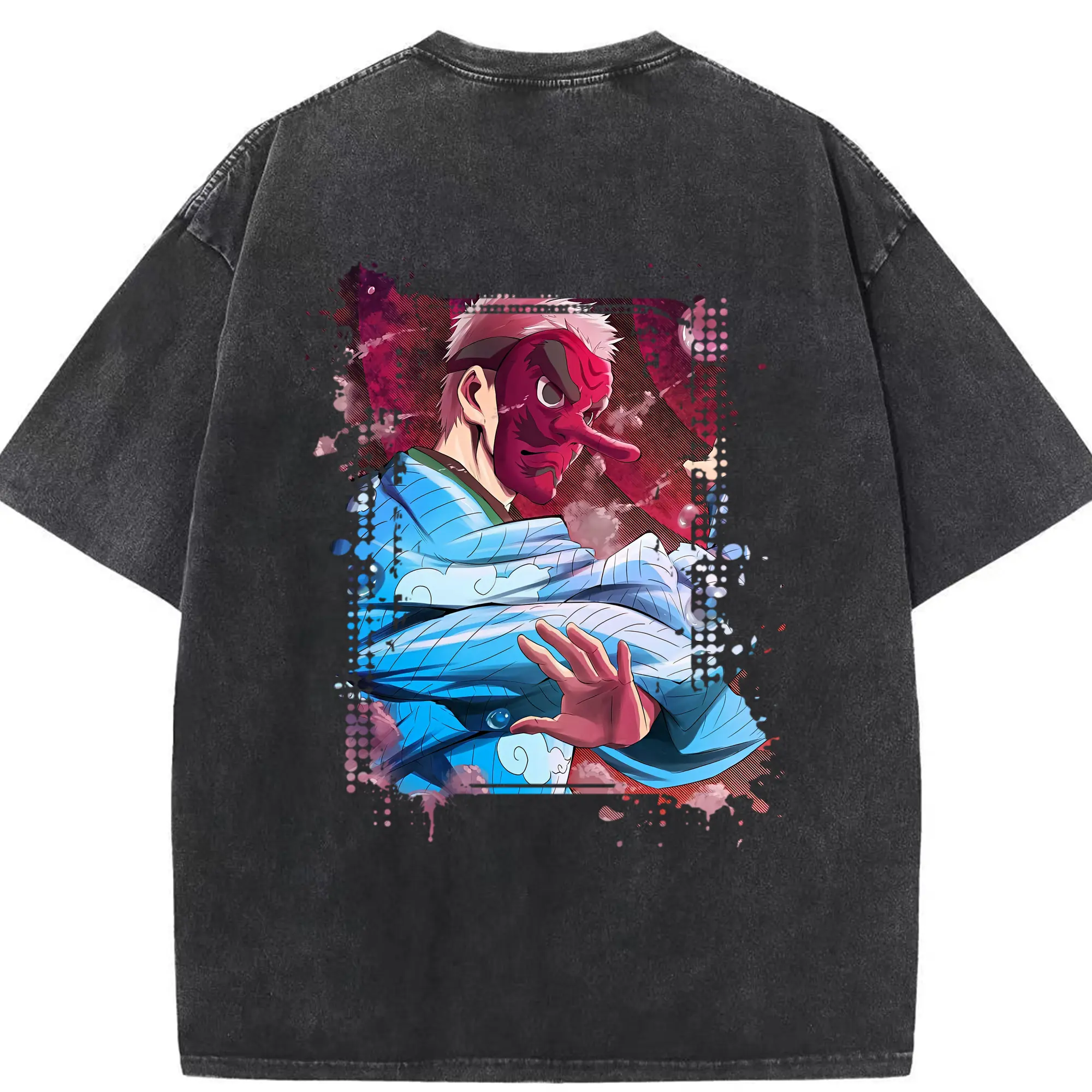 鬼滅の刃 グッズ,鱗滝 左近次 - 綿100％ ヴィンテージ風 半袖Tシャツ ・ 背面プリント ・ 柔らか肌触り ・ 通気性 快適 ・ スポーツ カジュアル 外出用