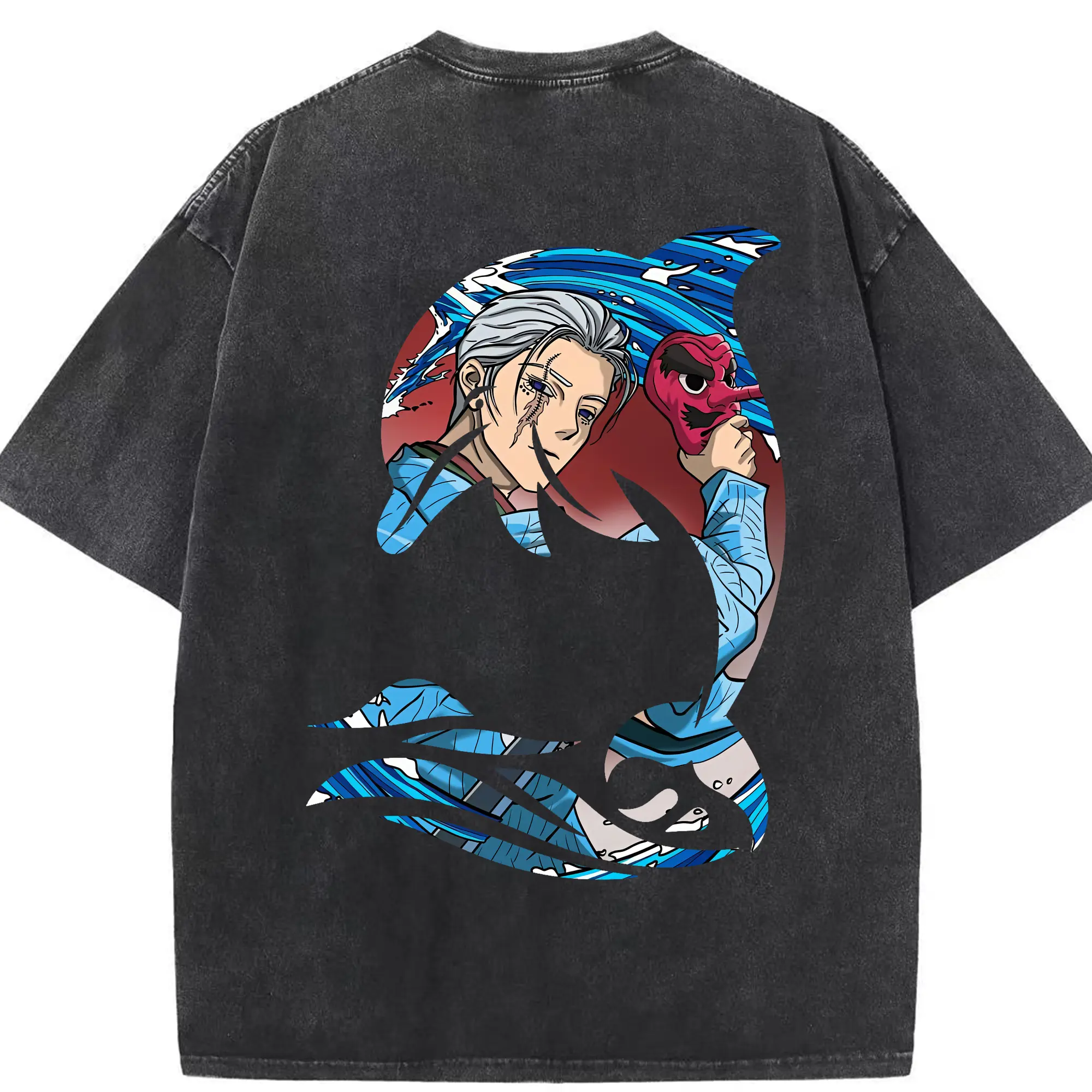 鬼滅の刃 グッズ,鱗滝 左近次 - 綿100％ ヴィンテージ風 半袖Tシャツ ・ 背面プリント ・ 柔らか肌触り ・ 通気性 快適 ・ スポーツ カジュアル 外出用