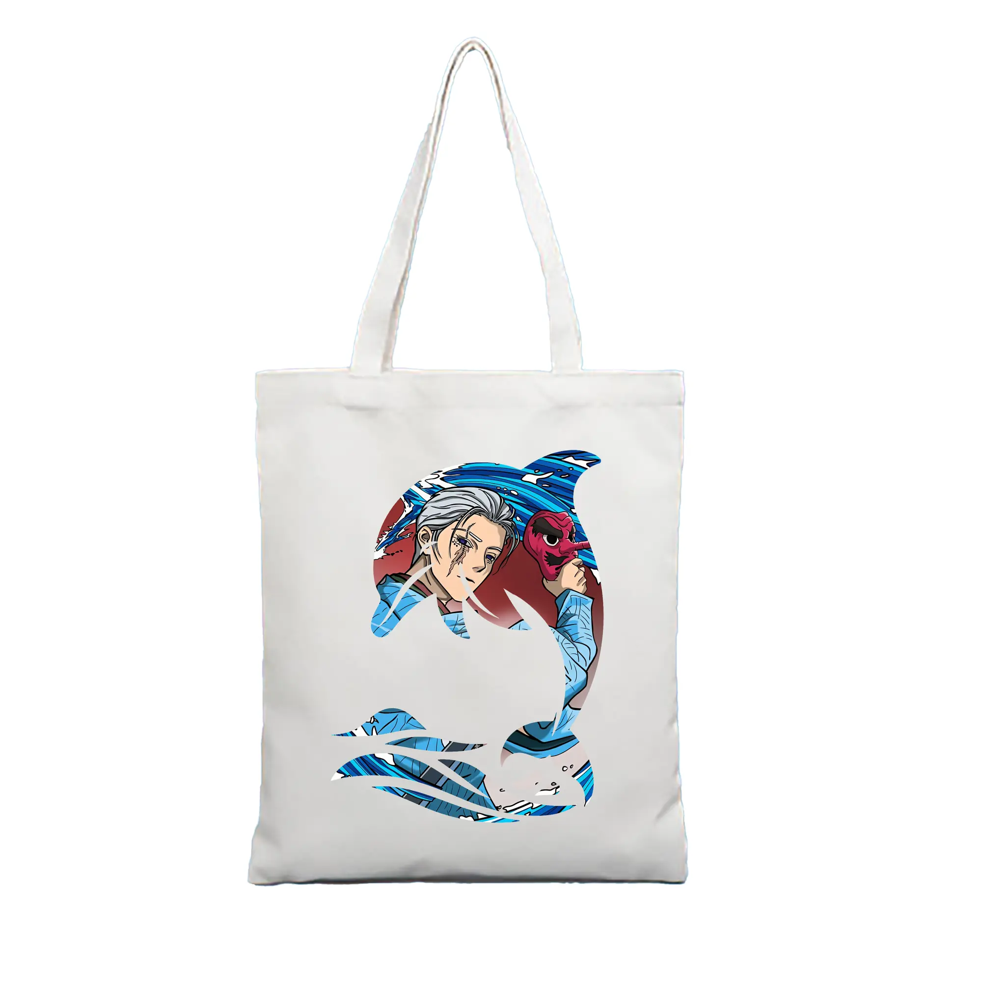 鬼滅の刃 グッズ,鱗滝 左近次 - 縦型キャンバス手提げバッグ（トートバッグ） ・ キャンバス素材 ・ ショッピング用 ・ 軽量 丈夫 お手入れ簡単