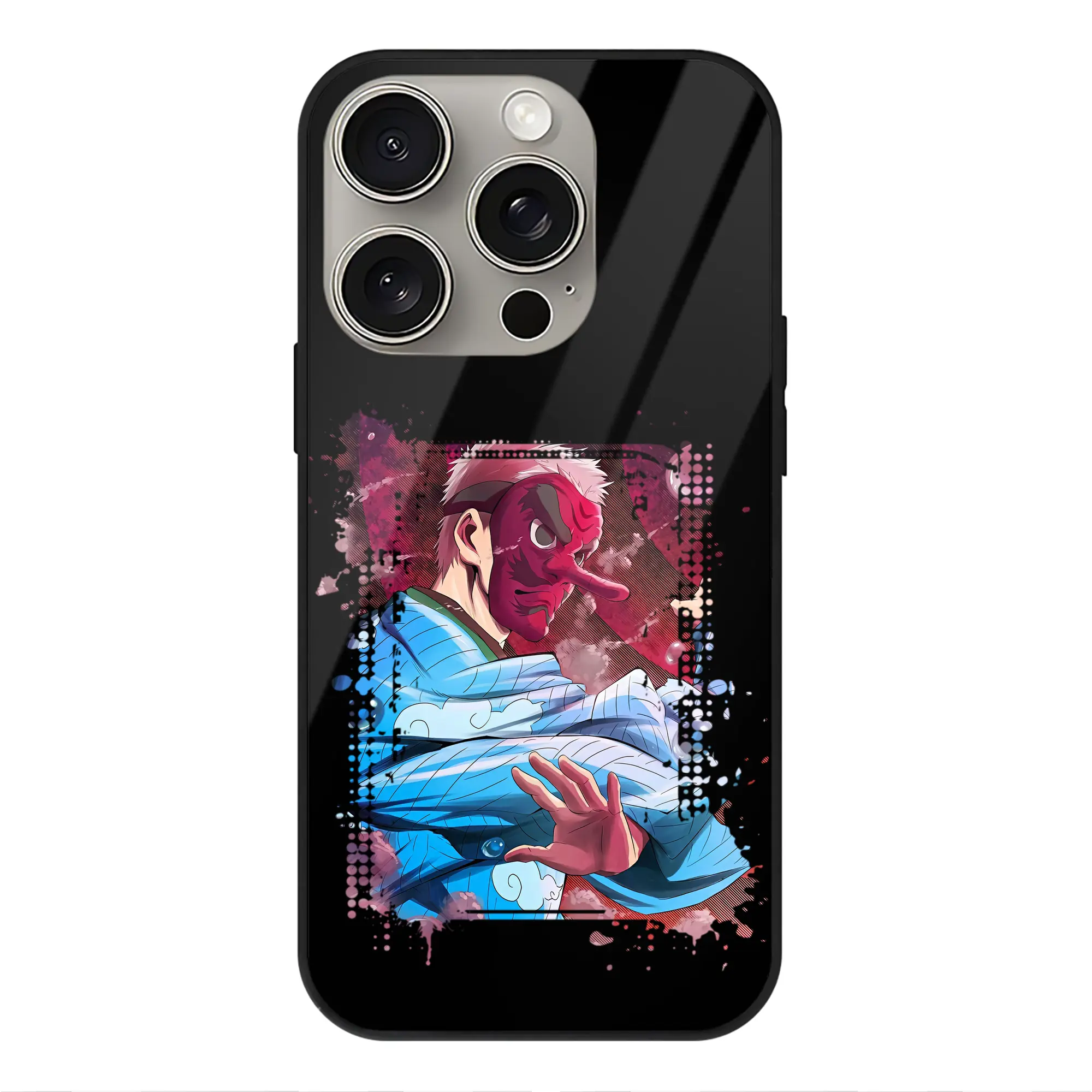 鬼滅の刃 グッズ,鱗滝 左近次 - IPhone15Pro対応 ・ スマホケース ・ 背面ガラス ・ TPU+強化ガラス ・ 耐衝撃 ・ 黄変防止 ・ ワイヤレス充電対応 ・ 3D立体ボタン