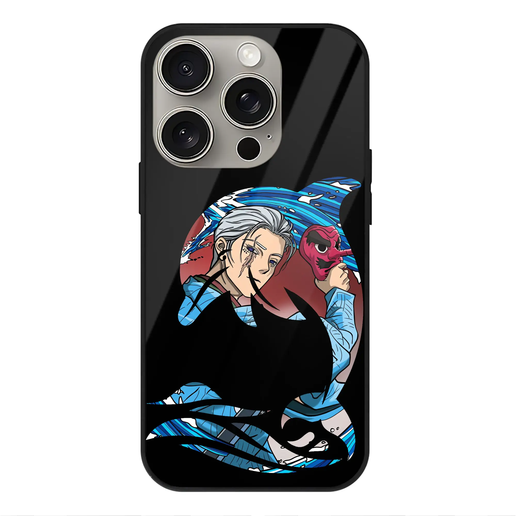 鬼滅の刃 グッズ,鱗滝 左近次 - IPhone15Pro対応 ・ スマホケース ・ 背面ガラス ・ TPU+強化ガラス ・ 耐衝撃 ・ 黄変防止 ・ ワイヤレス充電対応 ・ 3D立体ボタン