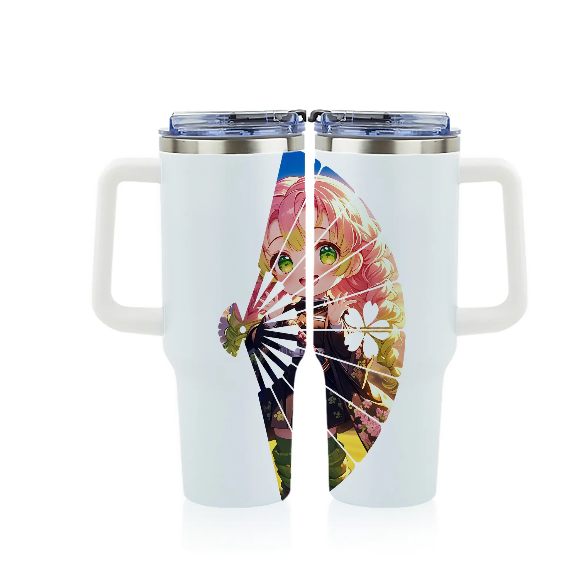 鬼滅の刃 グッズ,甘露寺 蜜璃 - 1200mL フルプリント車用タンブラー ・ 304ステンレス 内側 ・ 201ステンレス 外側 ・ 保温 保冷 ・ 通勤 ドライブ アウトドア用