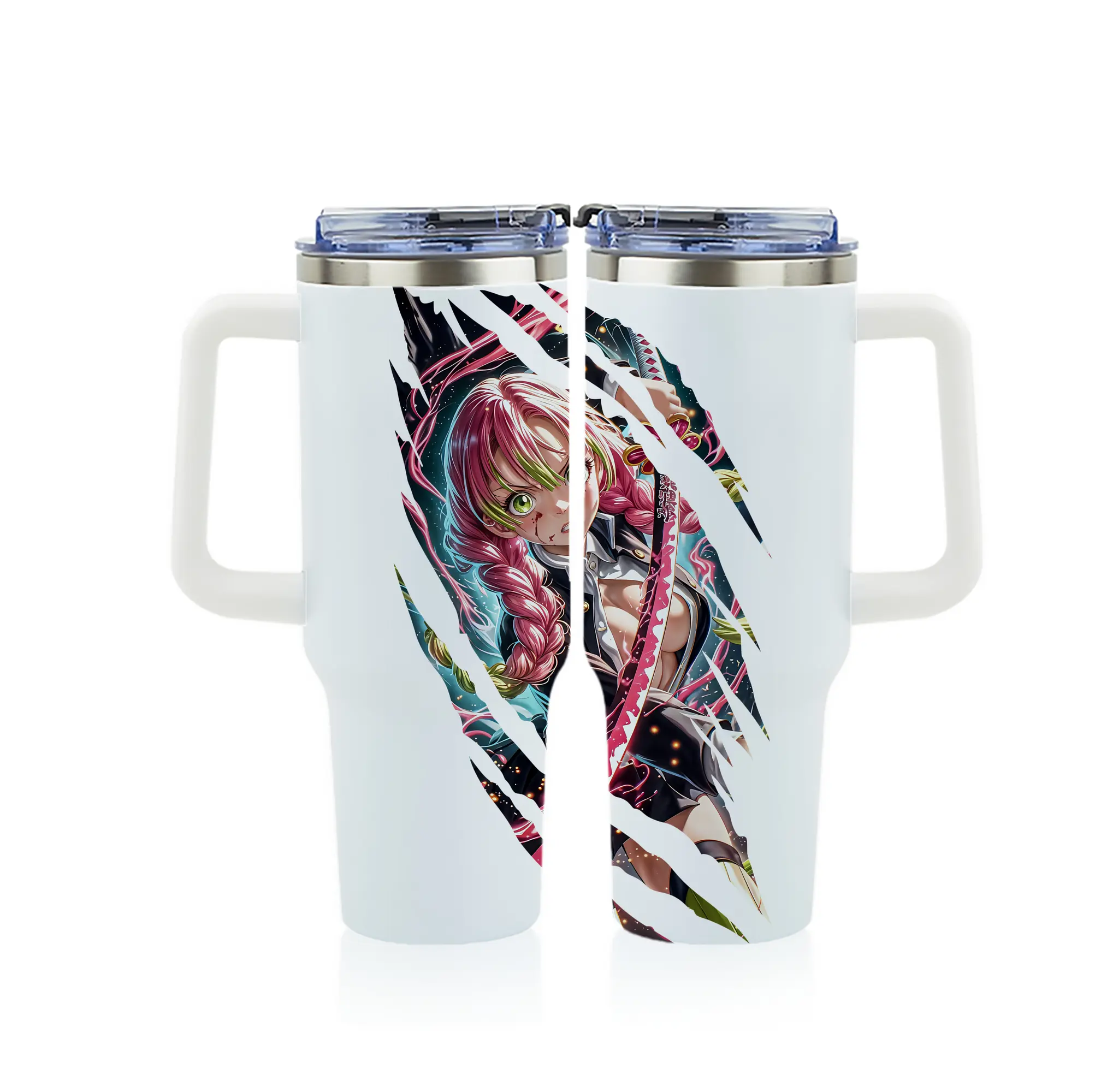 鬼滅の刃 グッズ,甘露寺 蜜璃 - 1200mL フルプリント車用タンブラー ・ 304ステンレス 内側 ・ 201ステンレス 外側 ・ 保温 保冷 ・ 通勤 ドライブ アウトドア用