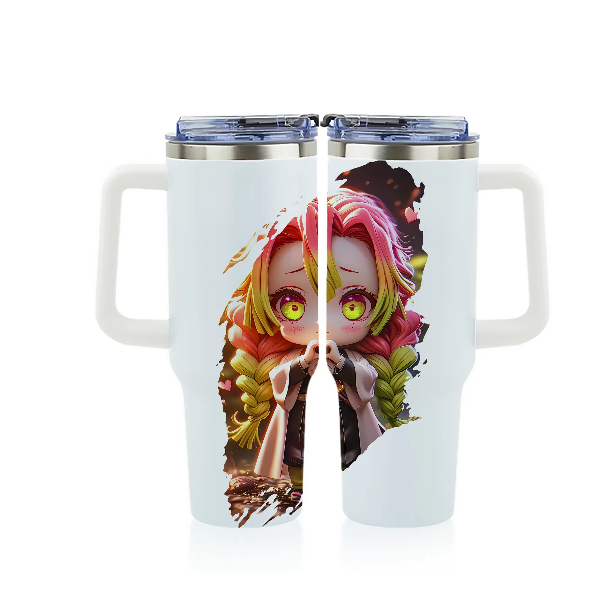 鬼滅の刃 グッズ,甘露寺 蜜璃 - 1200mL フルプリント車用タンブラー ・ 304ステンレス 内側 ・ 201ステンレス 外側 ・ 保温 保冷 ・ 通勤 ドライブ アウトドア用