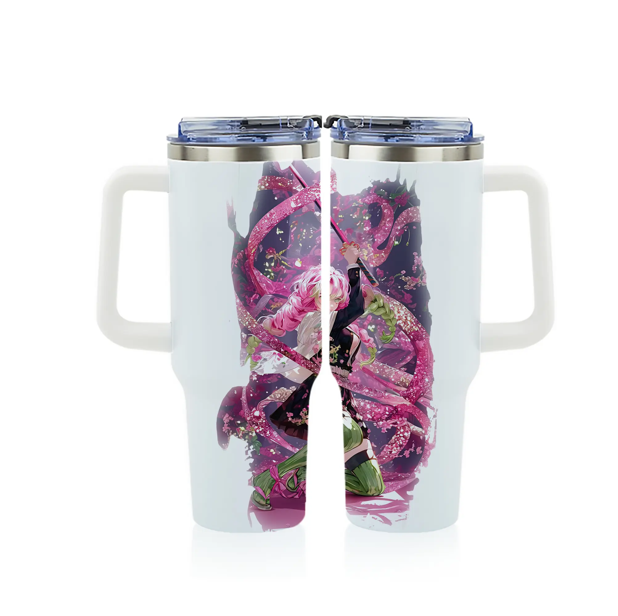 鬼滅の刃 グッズ,甘露寺 蜜璃 - 1200mL フルプリント車用タンブラー ・ 304ステンレス 内側 ・ 201ステンレス 外側 ・ 保温 保冷 ・ 通勤 ドライブ アウトドア用