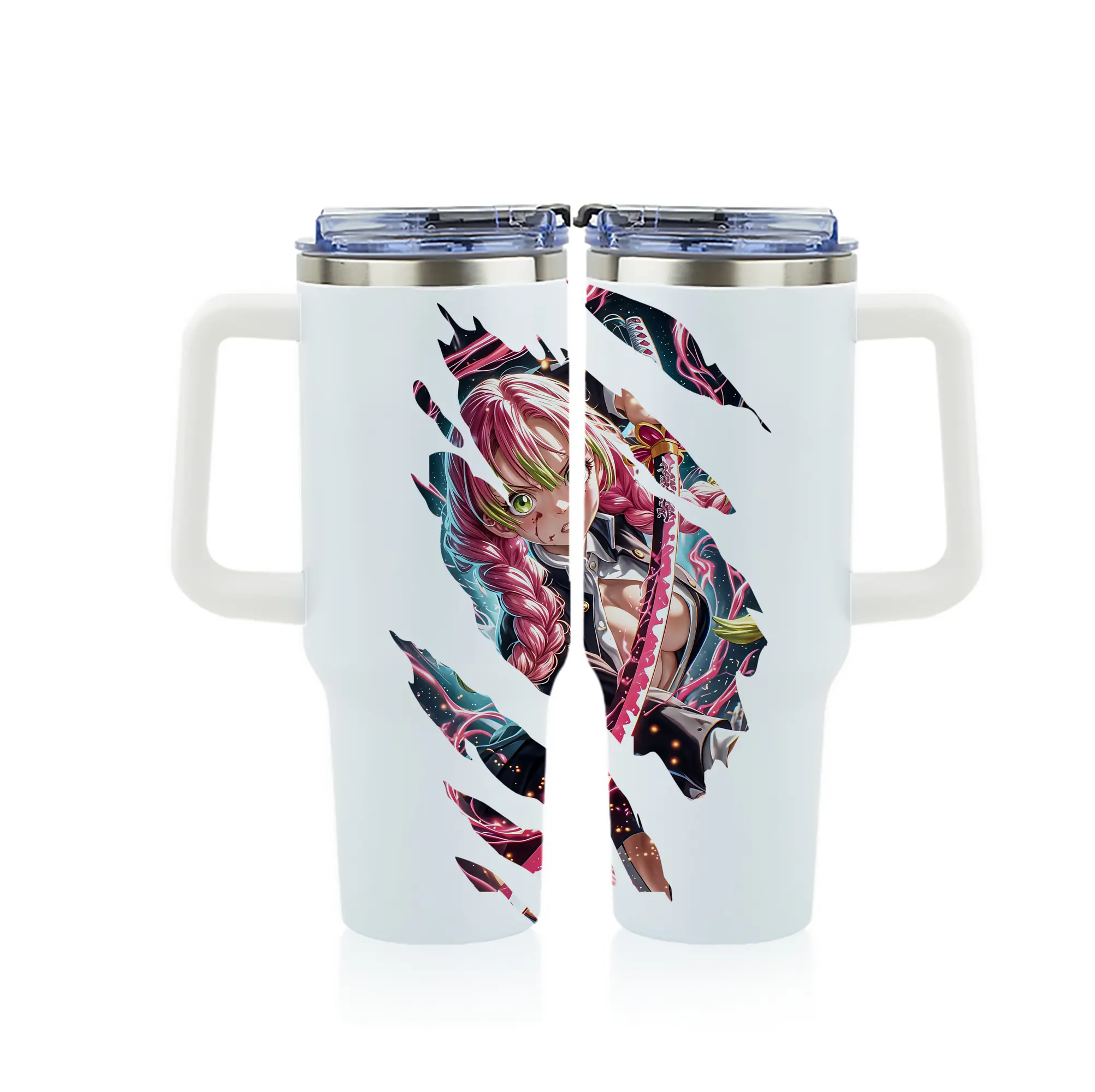 鬼滅の刃 グッズ,甘露寺 蜜璃 - 1200mL フルプリント車用タンブラー ・ 304ステンレス 内側 ・ 201ステンレス 外側 ・ 保温 保冷 ・ 通勤 ドライブ アウトドア用