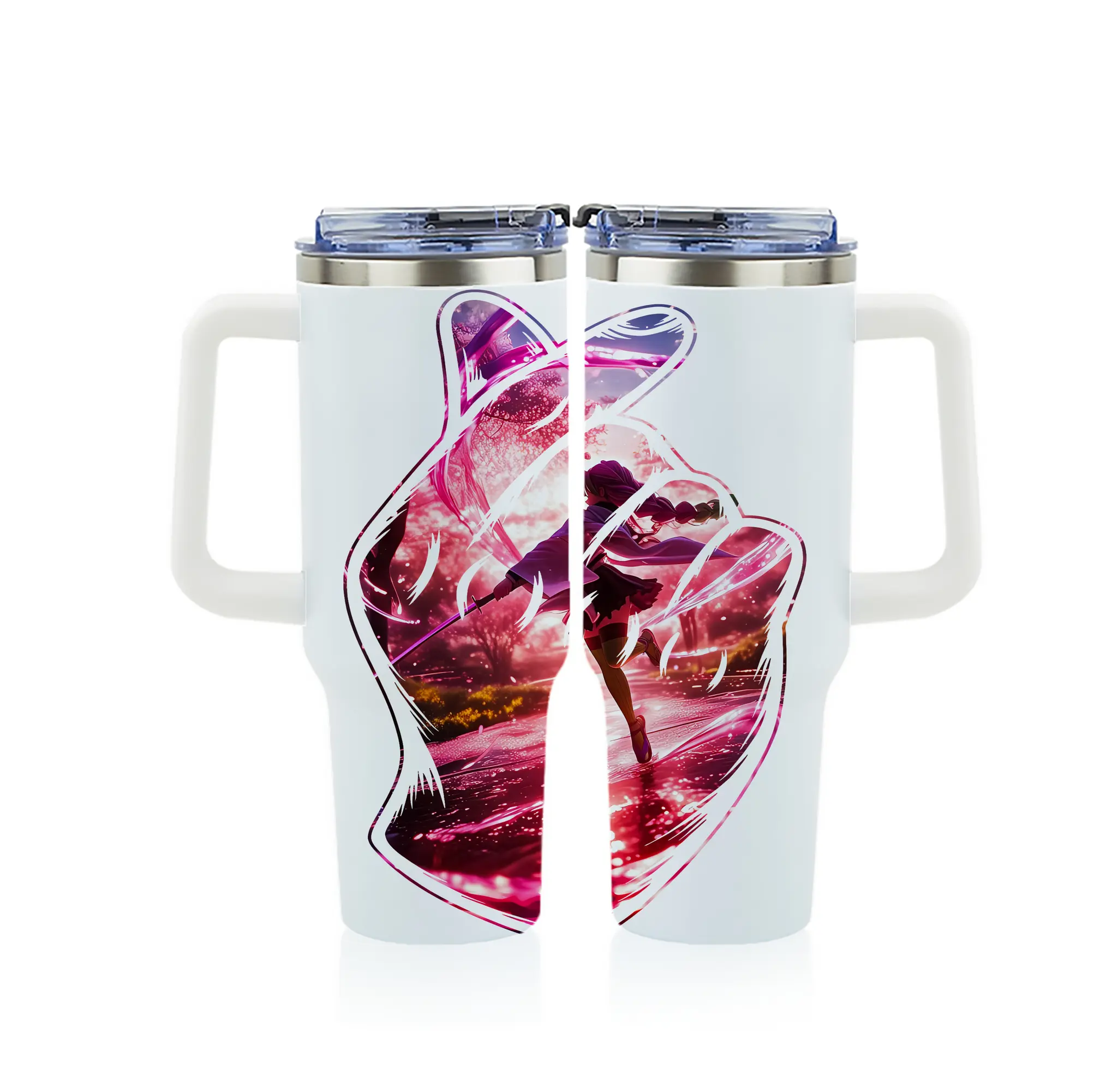 鬼滅の刃 グッズ,甘露寺 蜜璃 - 1200mL フルプリント車用タンブラー ・ 304ステンレス 内側 ・ 201ステンレス 外側 ・ 保温 保冷 ・ 通勤 ドライブ アウトドア用