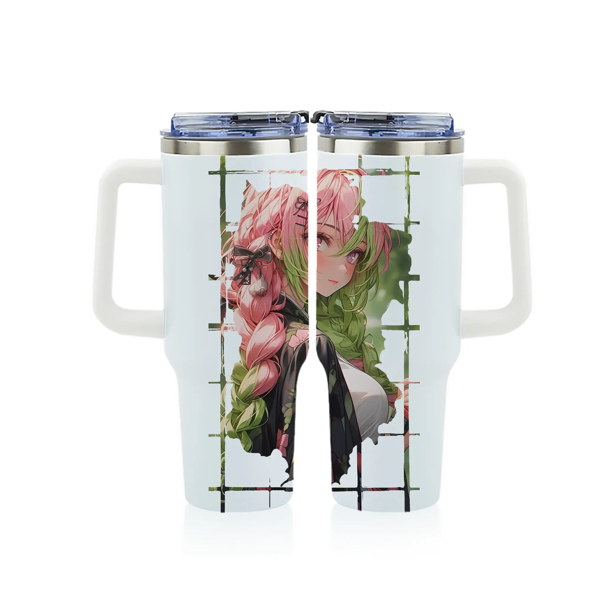 鬼滅の刃 グッズ,甘露寺 蜜璃 - 1200mL フルプリント車用タンブラー ・ 304ステンレス 内側 ・ 201ステンレス 外側 ・ 保温 保冷 ・ 通勤 ドライブ アウトドア用