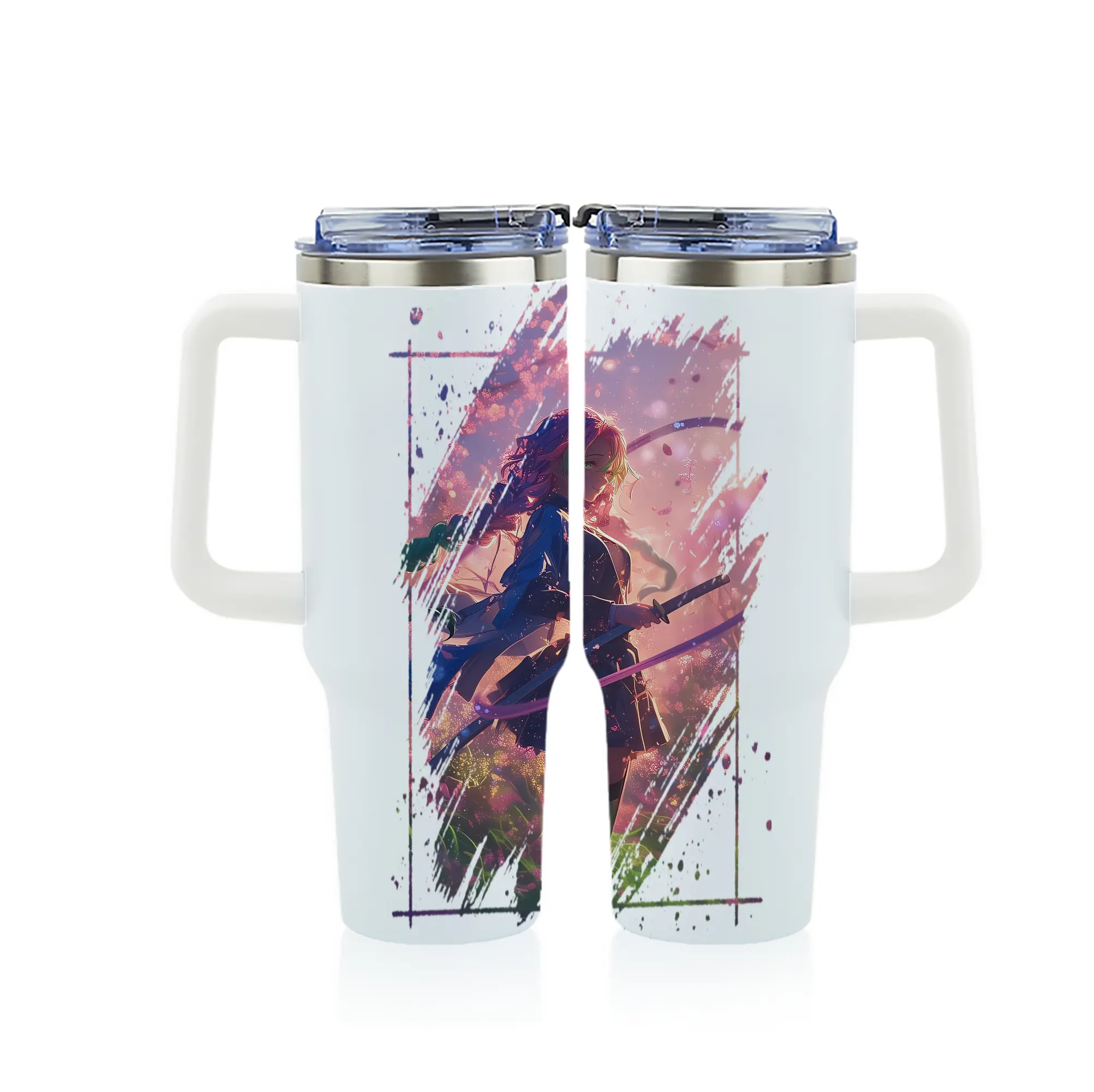 鬼滅の刃 グッズ,甘露寺 蜜璃 - 1200mL フルプリント車用タンブラー ・ 304ステンレス 内側 ・ 201ステンレス 外側 ・ 保温 保冷 ・ 通勤 ドライブ アウトドア用