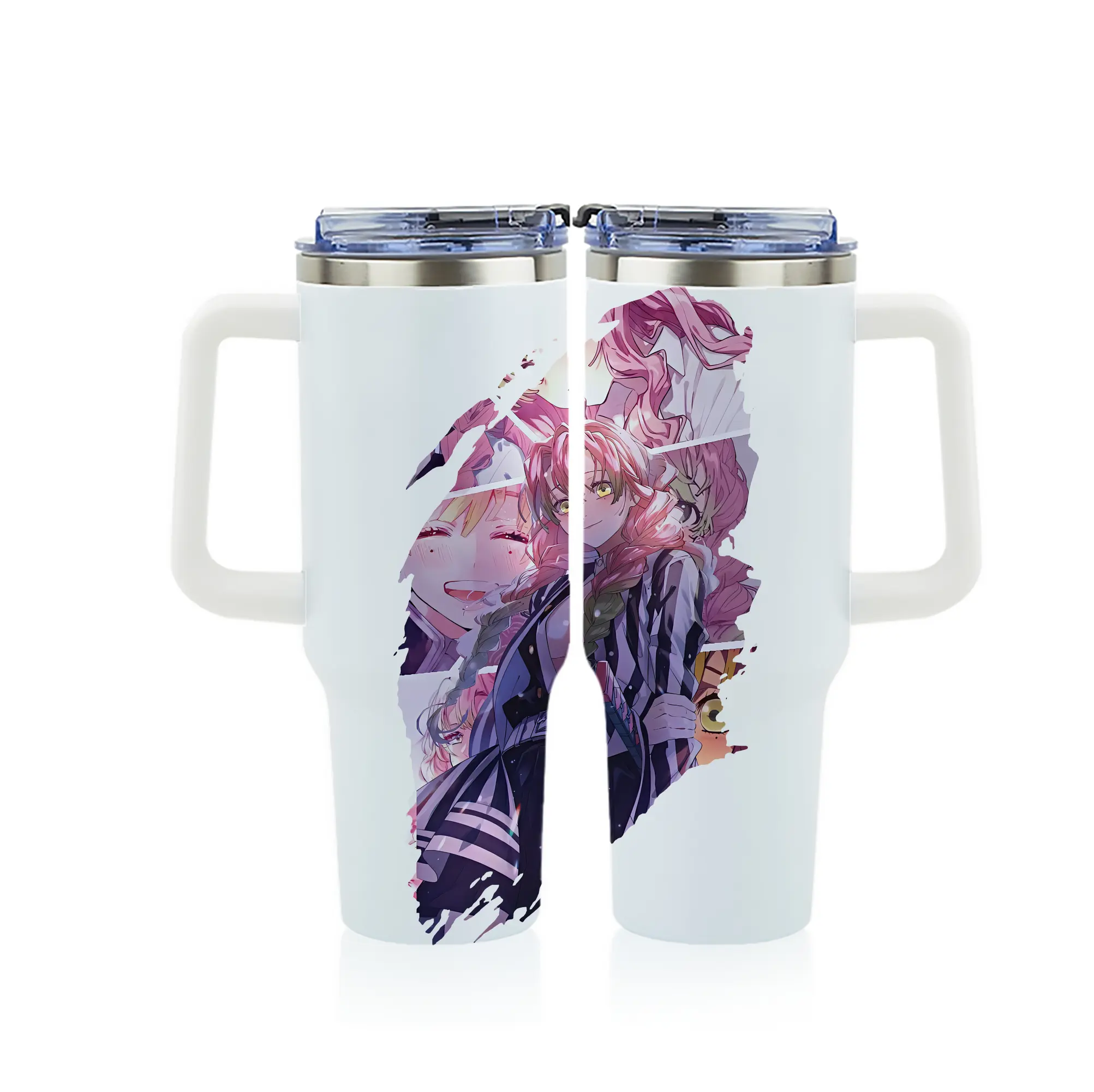 鬼滅の刃 グッズ,甘露寺 蜜璃 - 1200mL フルプリント車用タンブラー ・ 304ステンレス 内側 ・ 201ステンレス 外側 ・ 保温 保冷 ・ 通勤 ドライブ アウトドア用