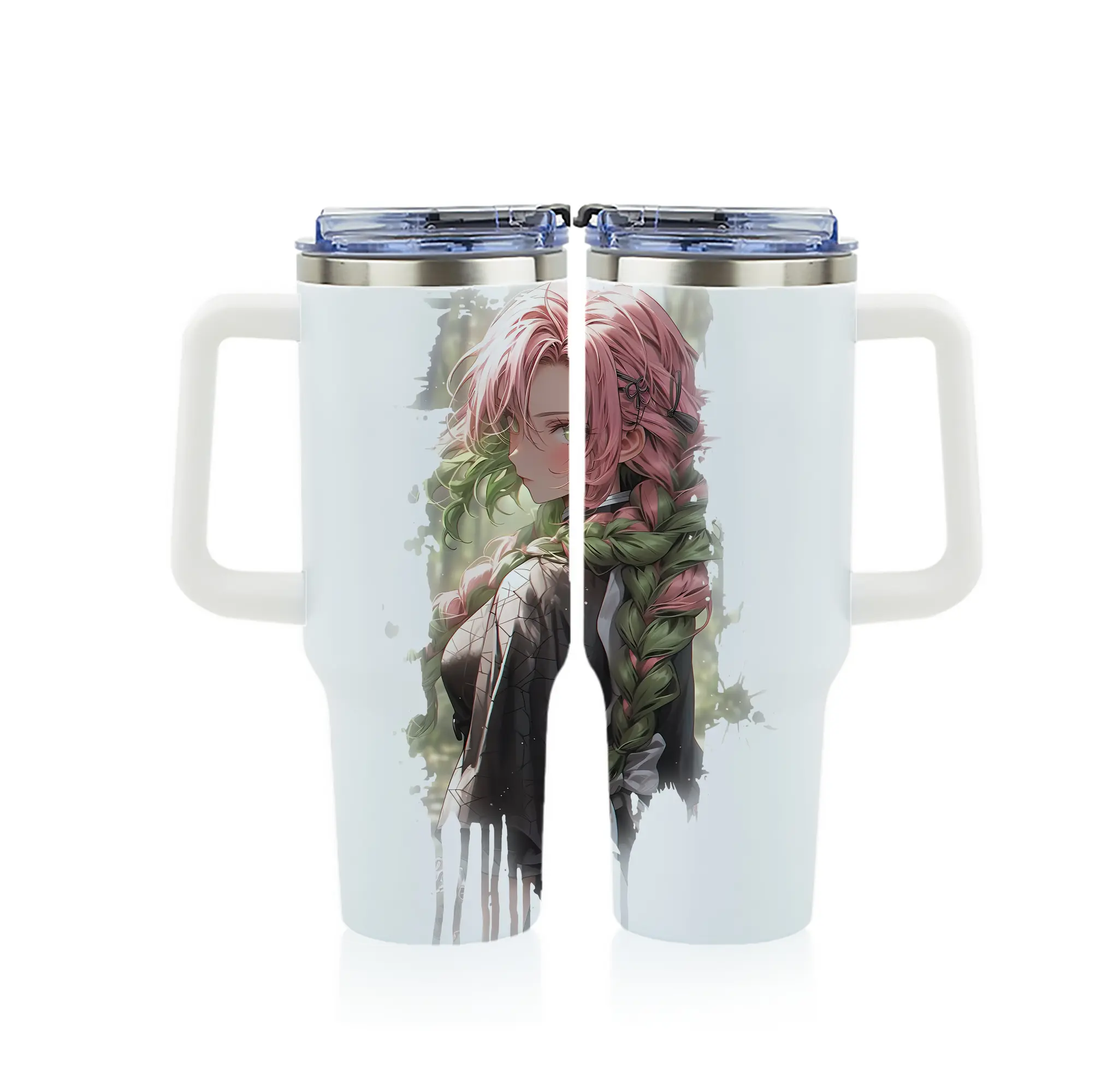 鬼滅の刃 グッズ,甘露寺 蜜璃 - 1200mL フルプリント車用タンブラー ・ 304ステンレス 内側 ・ 201ステンレス 外側 ・ 保温 保冷 ・ 通勤 ドライブ アウトドア用