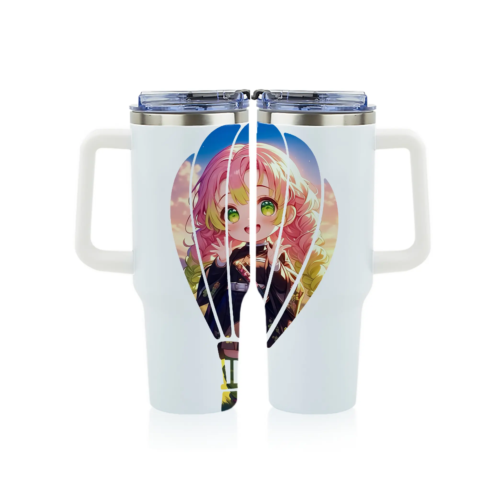 鬼滅の刃 グッズ,甘露寺 蜜璃 - 1200mL フルプリント車用タンブラー ・ 304ステンレス 内側 ・ 201ステンレス 外側 ・ 保温 保冷 ・ 通勤 ドライブ アウトドア用