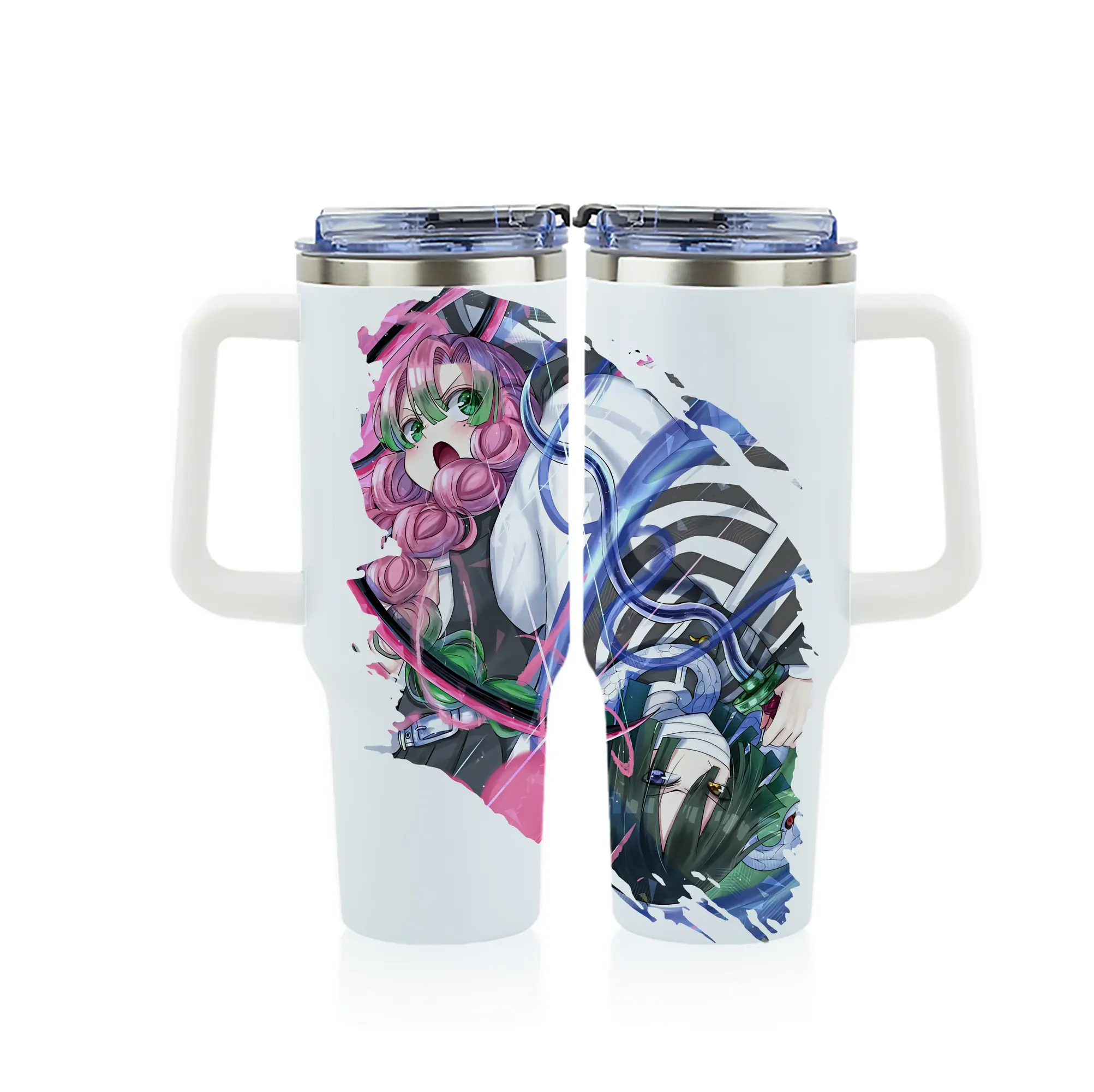 鬼滅の刃 グッズ,甘露寺 蜜璃 - 1200mL フルプリント車用タンブラー ・ 304ステンレス 内側 ・ 201ステンレス 外側 ・ 保温 保冷 ・ 通勤 ドライブ アウトドア用