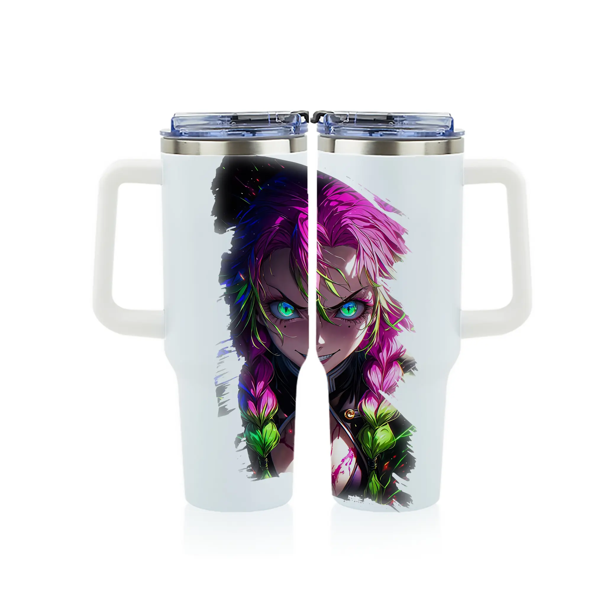 鬼滅の刃 グッズ,甘露寺 蜜璃 - 1200mL フルプリント車用タンブラー ・ 304ステンレス 内側 ・ 201ステンレス 外側 ・ 保温 保冷 ・ 通勤 ドライブ アウトドア用