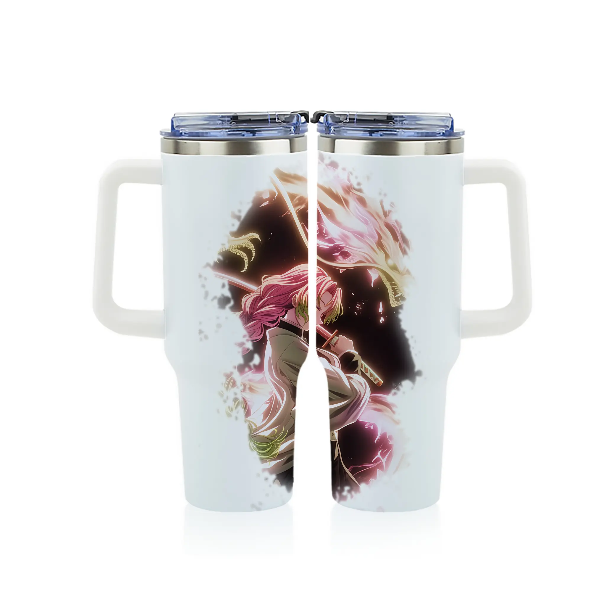 鬼滅の刃 グッズ,甘露寺 蜜璃 - 1200mL フルプリント車用タンブラー ・ 304ステンレス 内側 ・ 201ステンレス 外側 ・ 保温 保冷 ・ 通勤 ドライブ アウトドア用