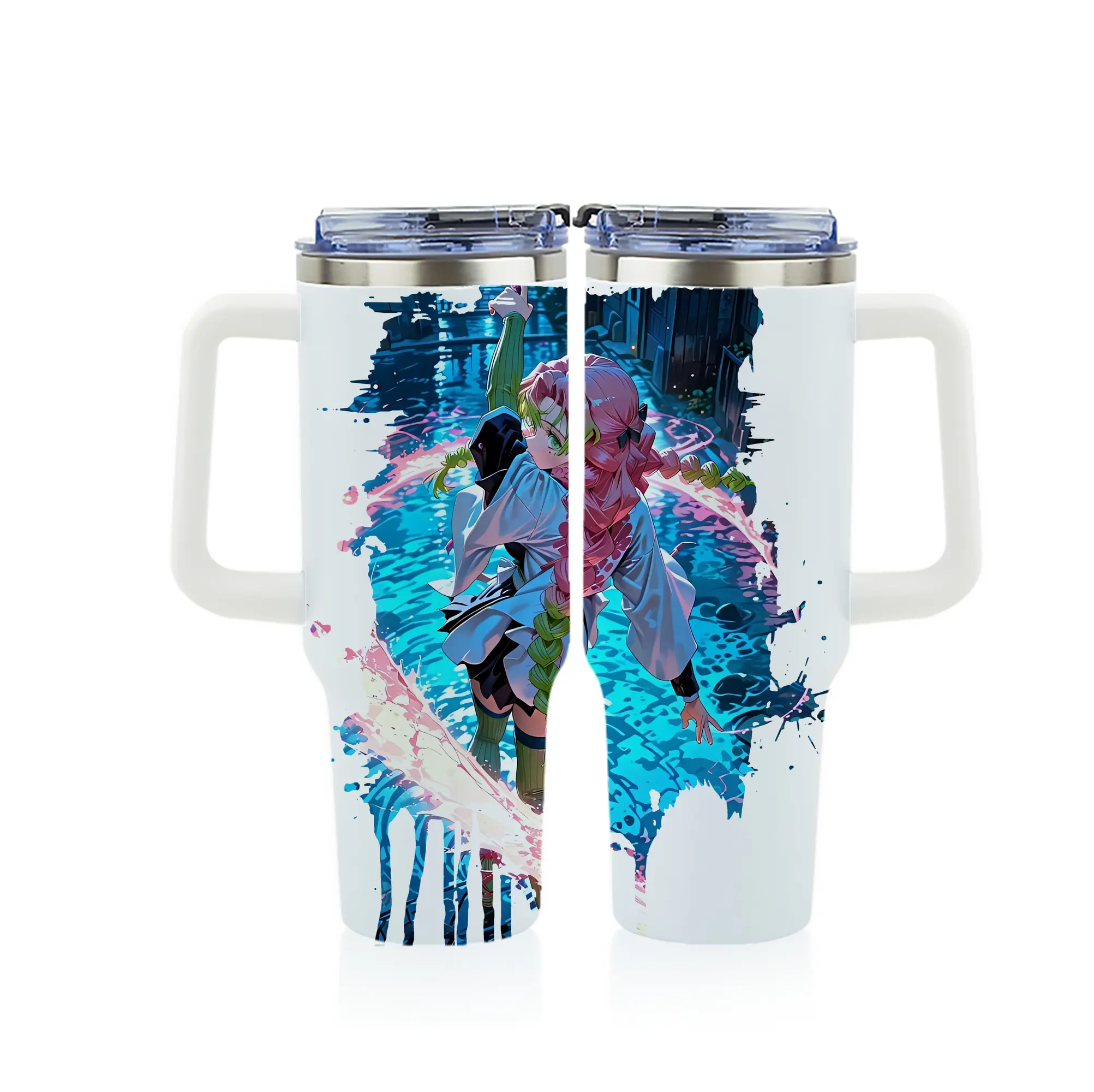 鬼滅の刃 グッズ,甘露寺 蜜璃 - 1200mL フルプリント車用タンブラー ・ 304ステンレス 内側 ・ 201ステンレス 外側 ・ 保温 保冷 ・ 通勤 ドライブ アウトドア用