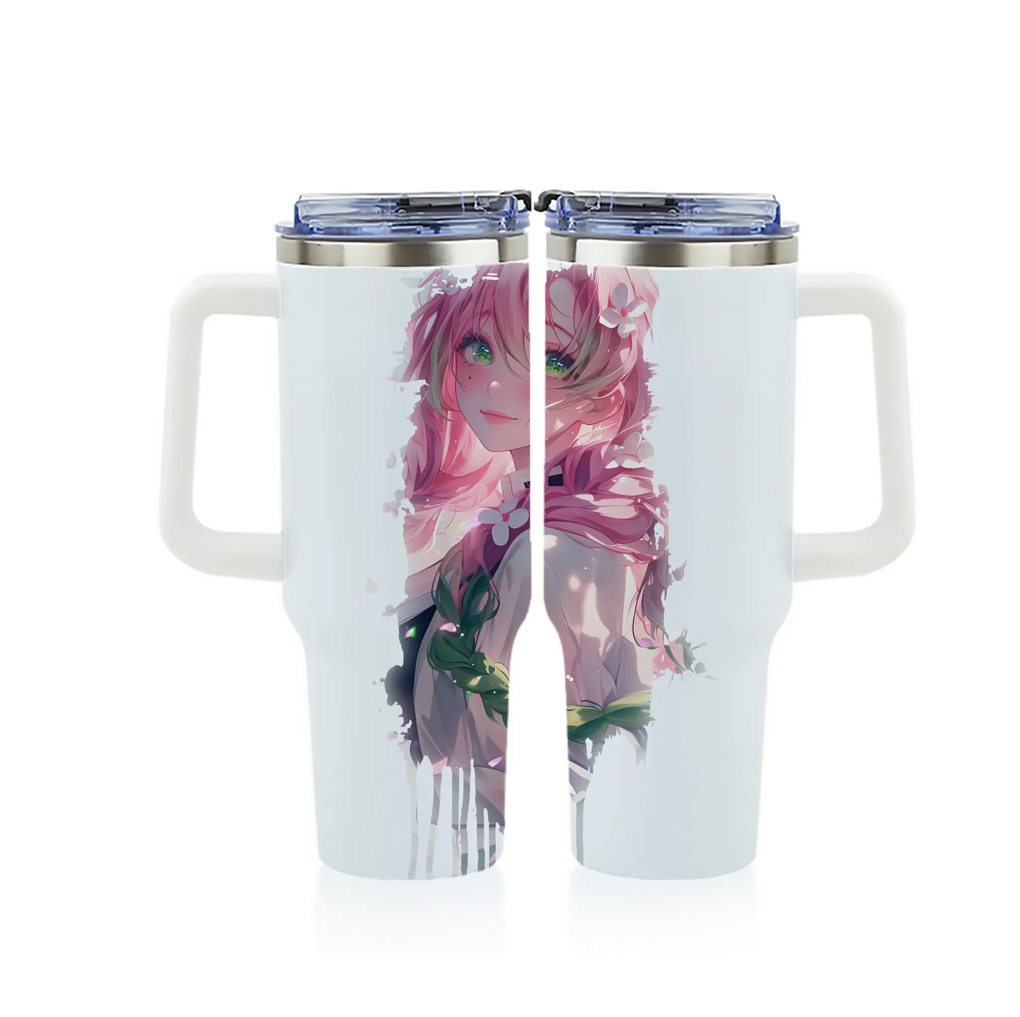 鬼滅の刃 グッズ,甘露寺 蜜璃 - 1200mL フルプリント車用タンブラー ・ 304ステンレス 内側 ・ 201ステンレス 外側 ・ 保温 保冷 ・ 通勤 ドライブ アウトドア用