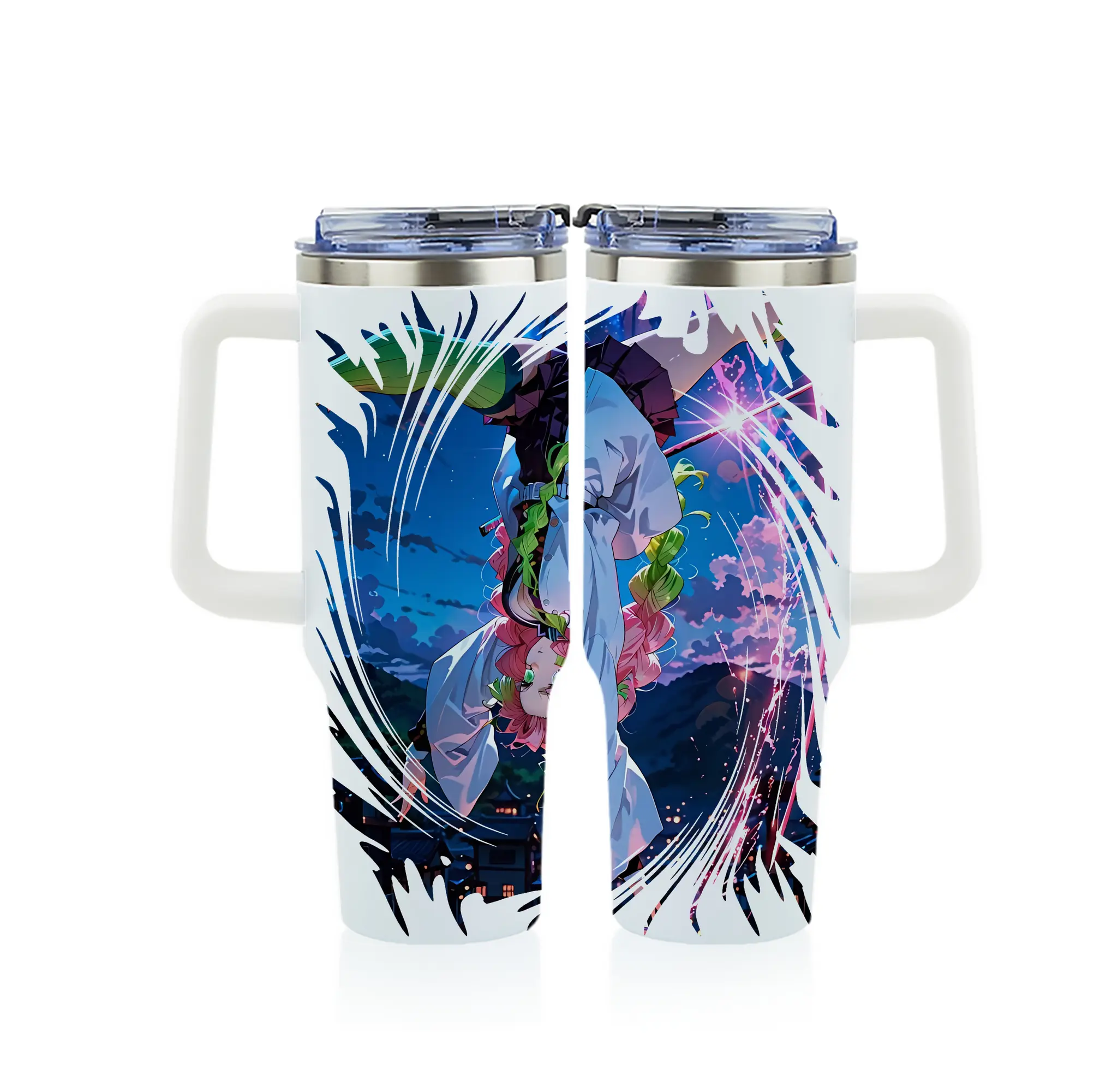 鬼滅の刃 グッズ,甘露寺 蜜璃 - 1200mL フルプリント車用タンブラー ・ 304ステンレス 内側 ・ 201ステンレス 外側 ・ 保温 保冷 ・ 通勤 ドライブ アウトドア用