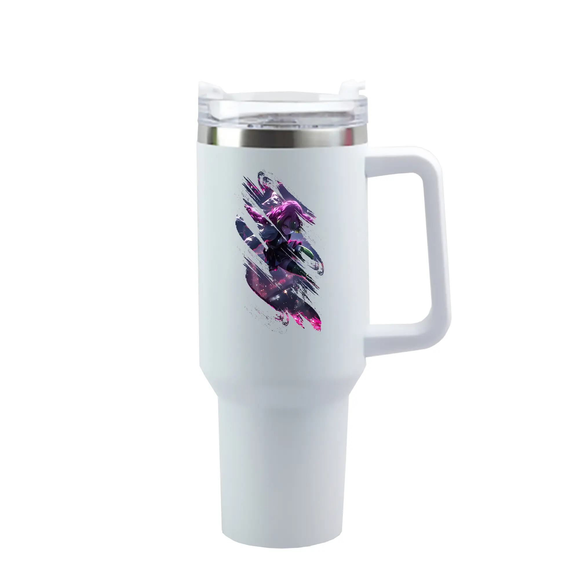 鬼滅の刃 グッズ,甘露寺 蜜璃 - 1200mL 車用タンブラー ・ クリスタルステッカー ・ 304ステンレス 内側 ・ 201ステンレス 外側 ・ 保温 保冷 ・ ハンドル＆ストロー付き ・ 通勤 ドライブ アウトドア用