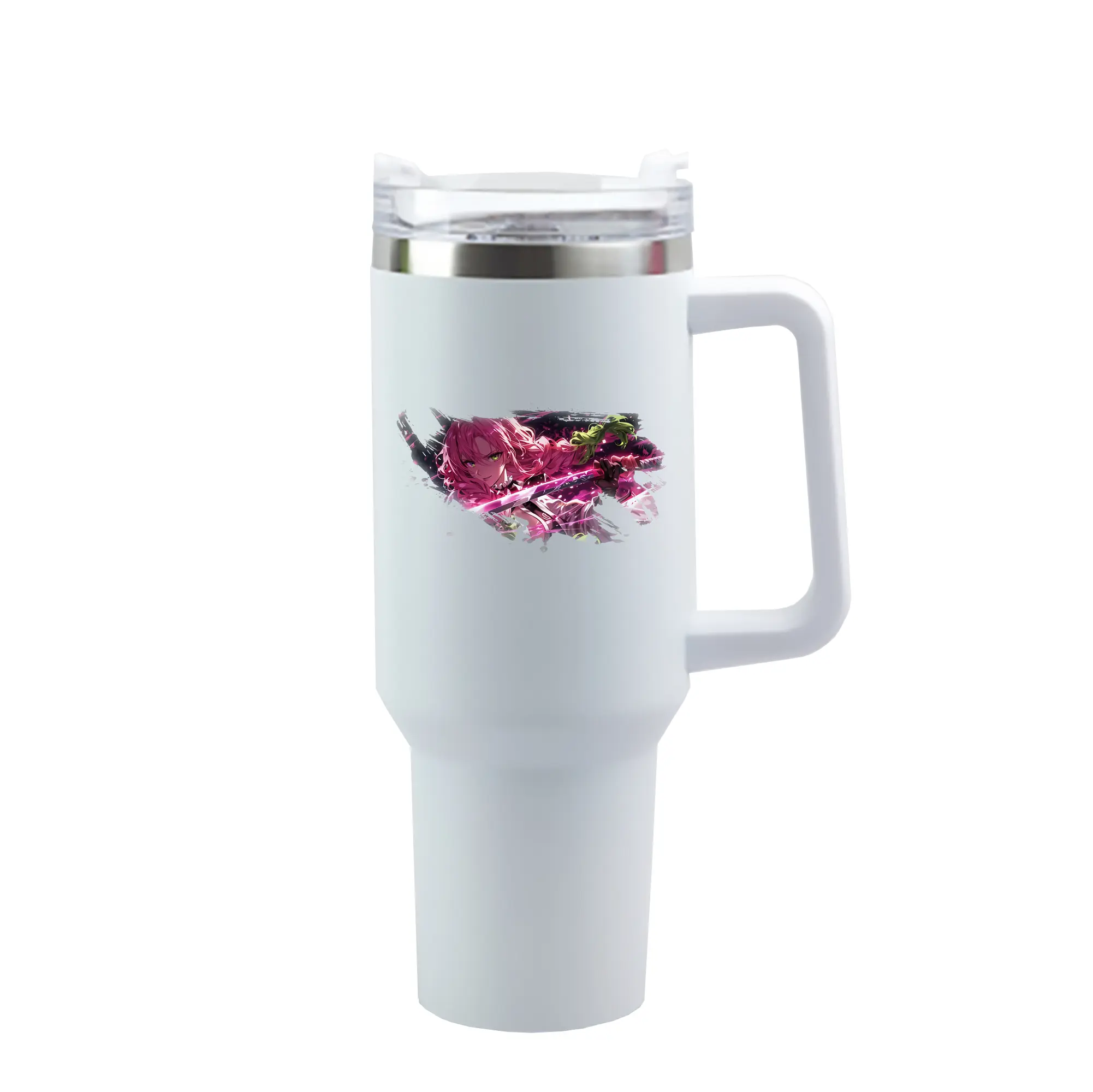 鬼滅の刃 グッズ,甘露寺 蜜璃 - 1200mL 車用タンブラー ・ クリスタルステッカー ・ 304ステンレス 内側 ・ 201ステンレス 外側 ・ 保温 保冷 ・ ハンドル＆ストロー付き ・ 通勤 ドライブ アウトドア用