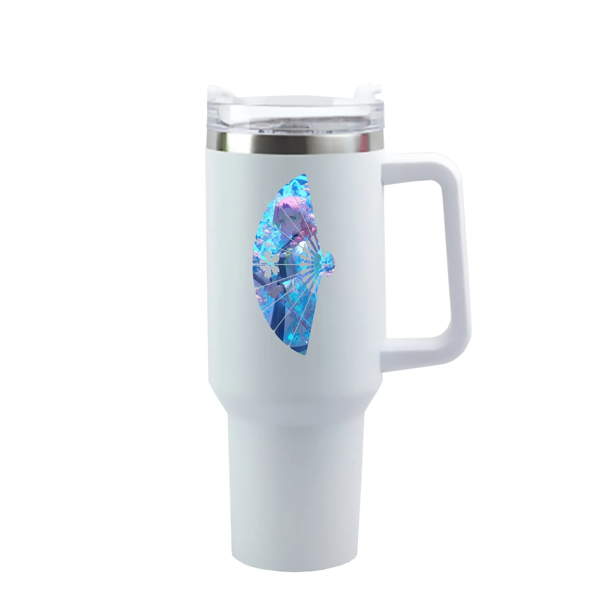 鬼滅の刃 グッズ,甘露寺 蜜璃 - 1200mL 車用タンブラー ・ クリスタルステッカー ・ 304ステンレス 内側 ・ 201ステンレス 外側 ・ 保温 保冷 ・ ハンドル＆ストロー付き ・ 通勤 ドライブ アウトドア用