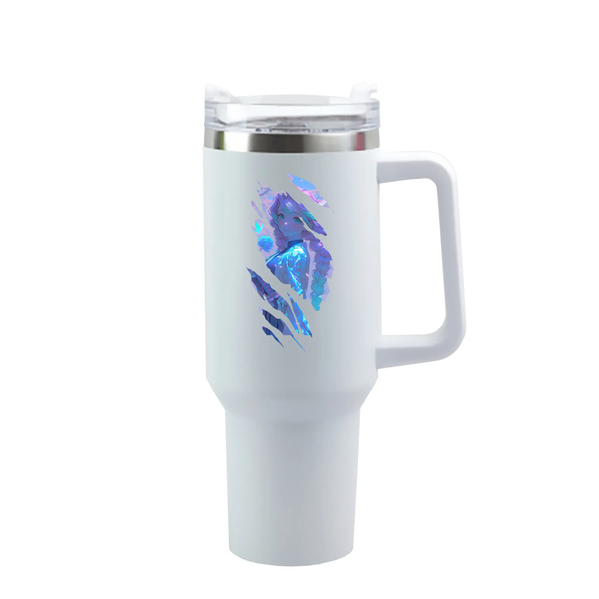 鬼滅の刃 グッズ,甘露寺 蜜璃 - 1200mL 車用タンブラー ・ クリスタルステッカー ・ 304ステンレス 内側 ・ 201ステンレス 外側 ・ 保温 保冷 ・ ハンドル＆ストロー付き ・ 通勤 ドライブ アウトドア用