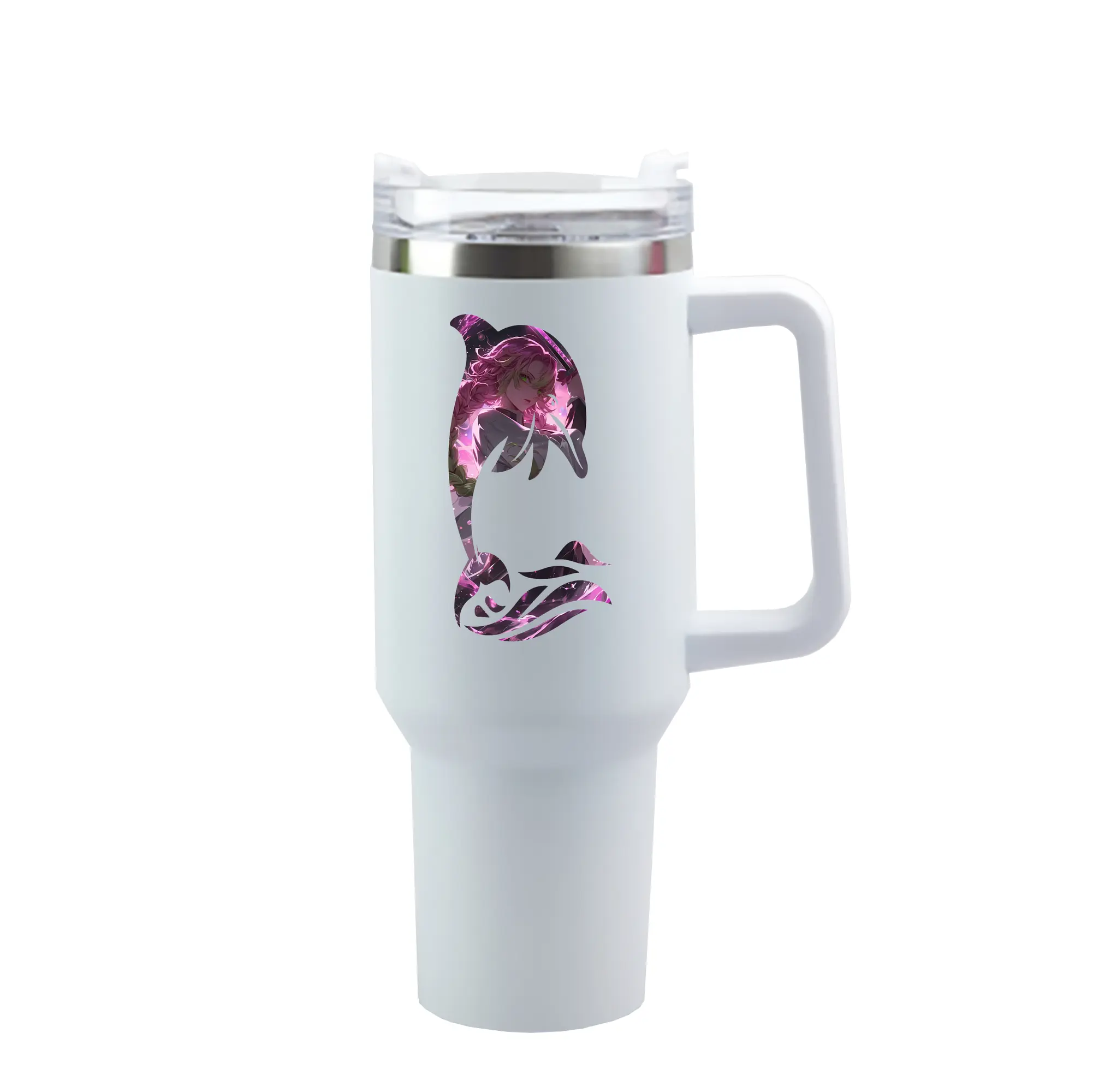 鬼滅の刃 グッズ,甘露寺 蜜璃 - 1200mL 車用タンブラー ・ クリスタルステッカー ・ 304ステンレス 内側 ・ 201ステンレス 外側 ・ 保温 保冷 ・ ハンドル＆ストロー付き ・ 通勤 ドライブ アウトドア用