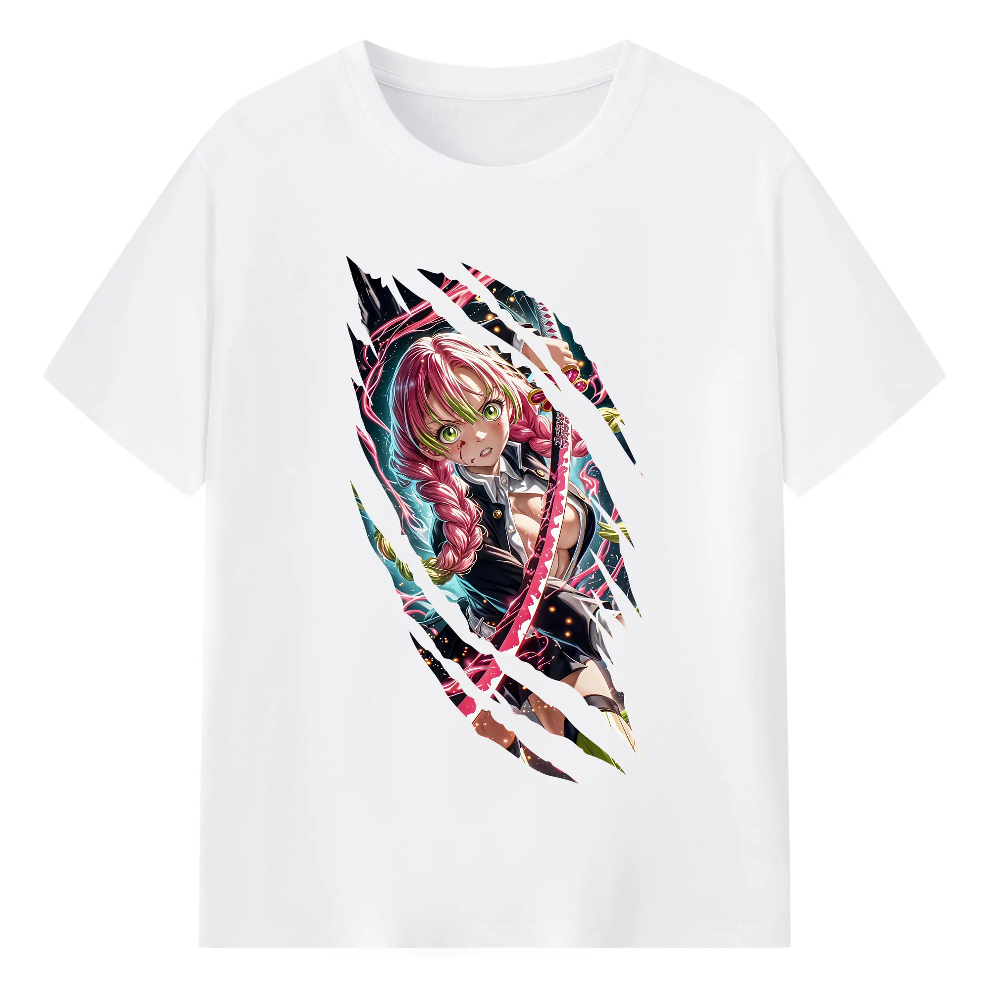 鬼滅の刃 グッズ,甘露寺 蜜璃 - 綿100％ 半袖Tシャツ ・ フロントプリント ・ 快適 通気性 ・ 日常使い 散歩 スポーツ用