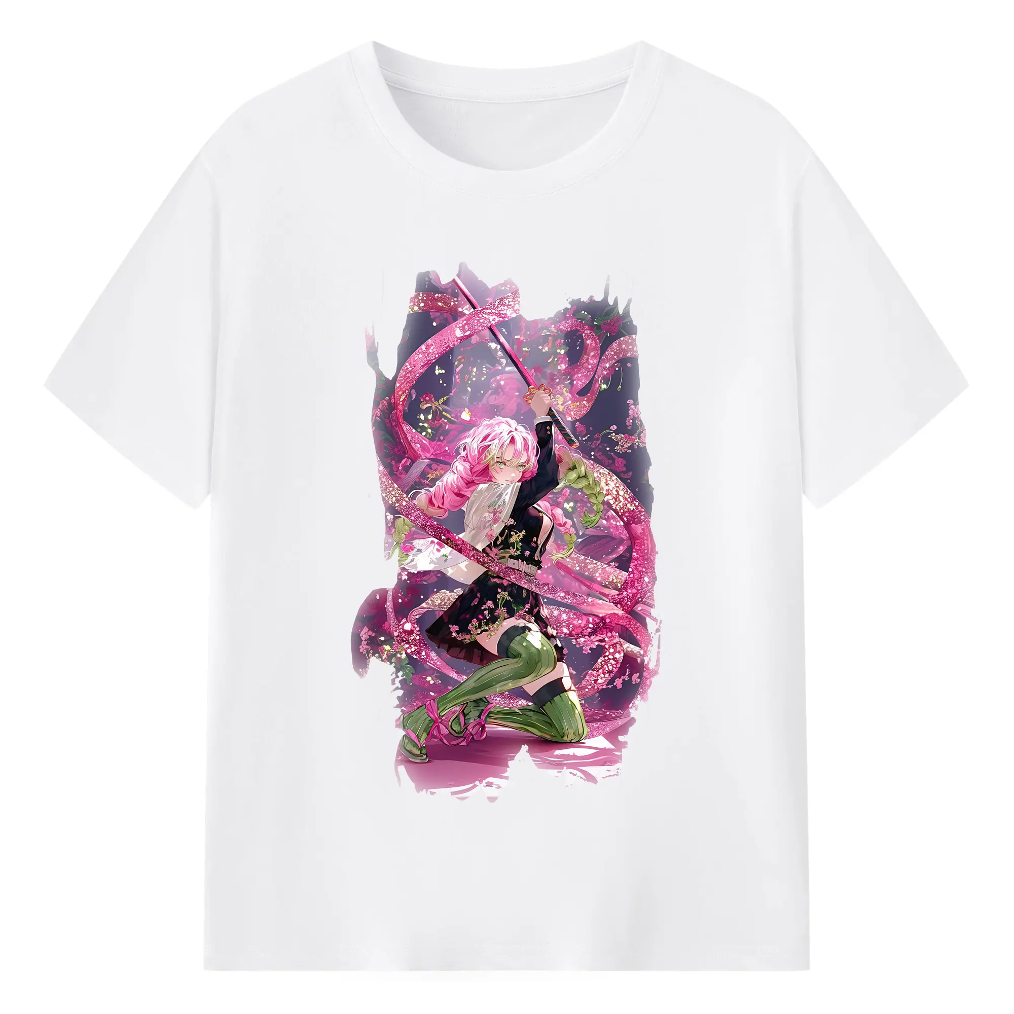 鬼滅の刃 グッズ,甘露寺 蜜璃 - 綿100％ 半袖Tシャツ ・ フロントプリント ・ 快適 通気性 ・ 日常使い 散歩 スポーツ用