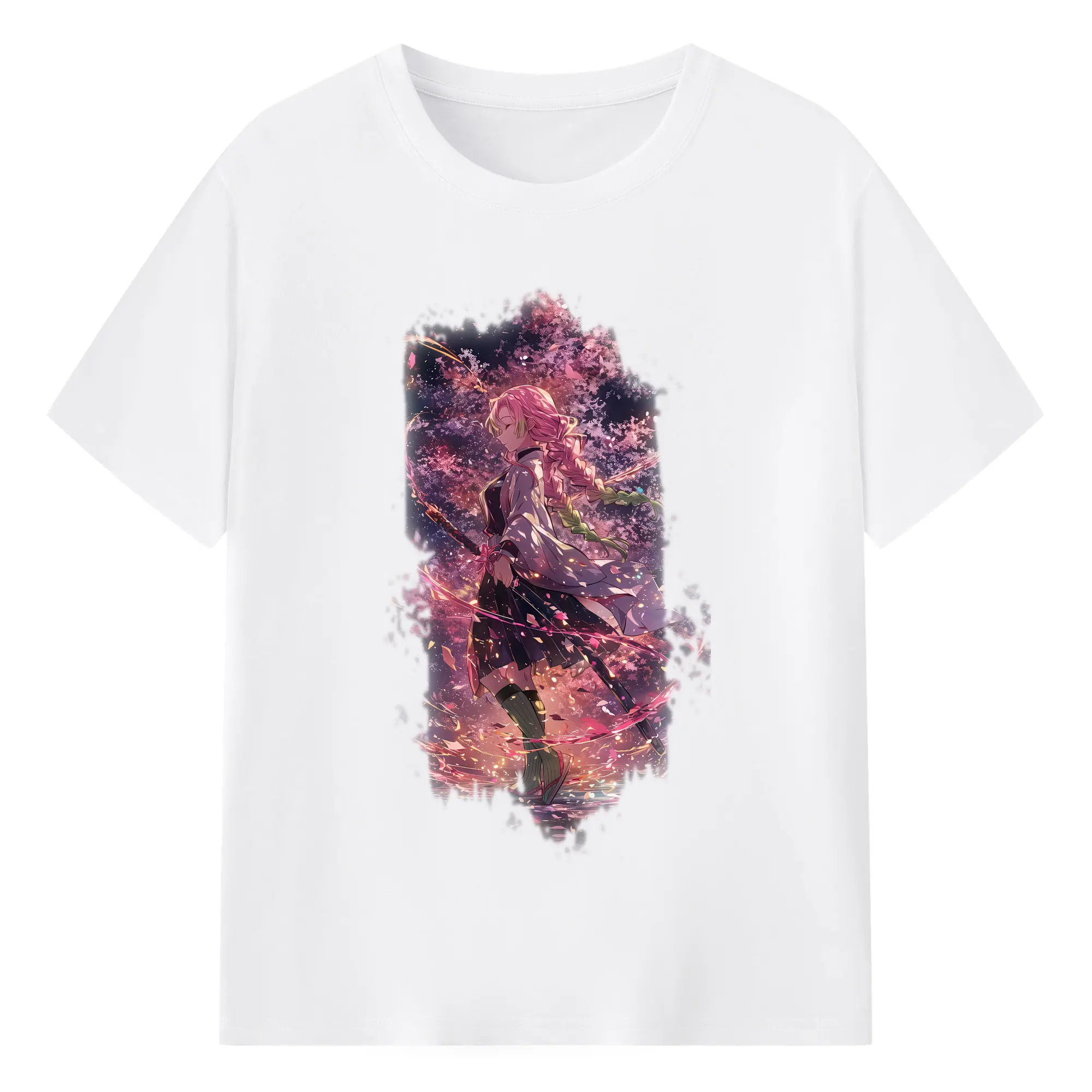 鬼滅の刃 グッズ,甘露寺 蜜璃 - 綿100％ 半袖Tシャツ ・ フロントプリント ・ 快適 通気性 ・ 日常使い 散歩 スポーツ用