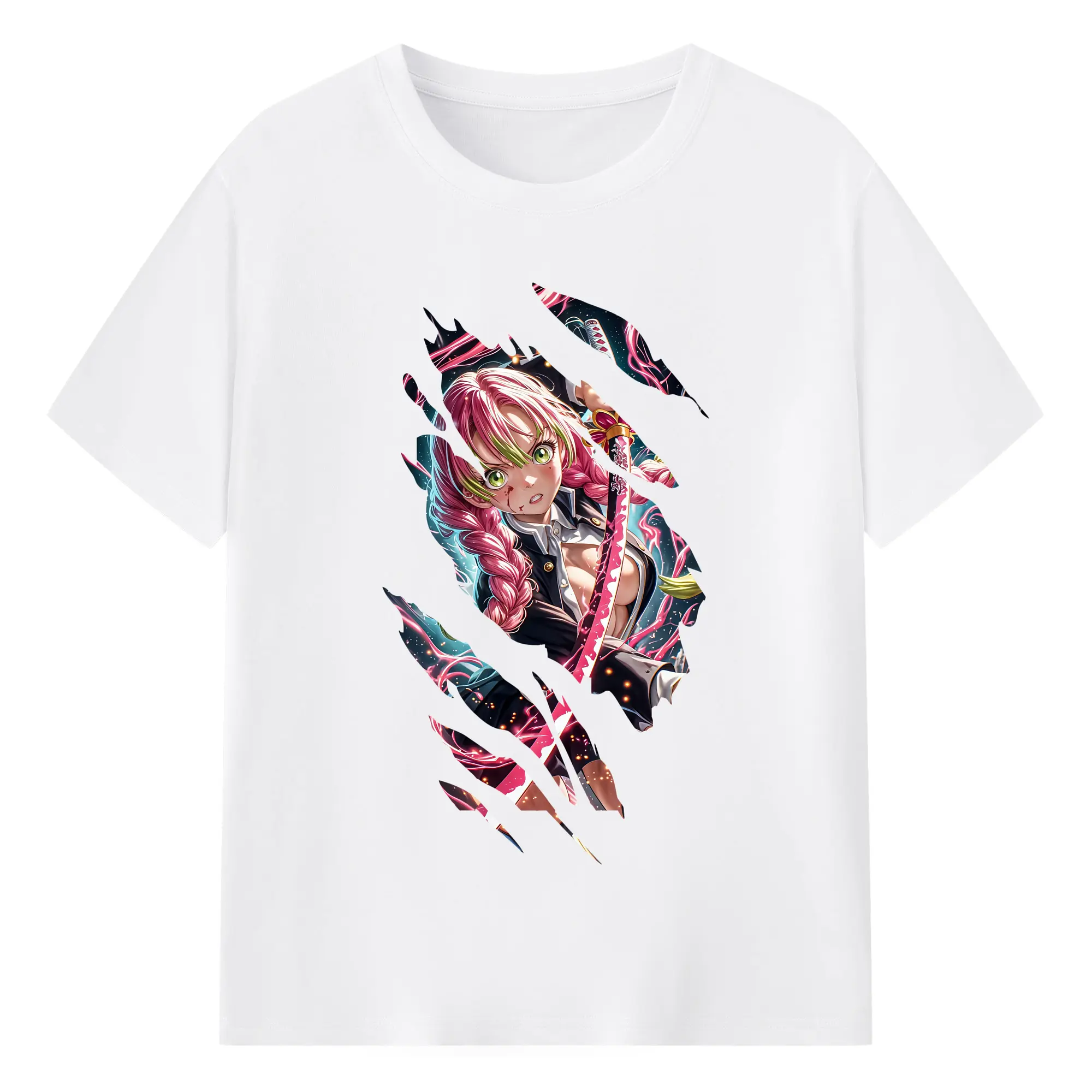 鬼滅の刃 グッズ,甘露寺 蜜璃 - 綿100％ 半袖Tシャツ ・ フロントプリント ・ 快適 通気性 ・ 日常使い 散歩 スポーツ用