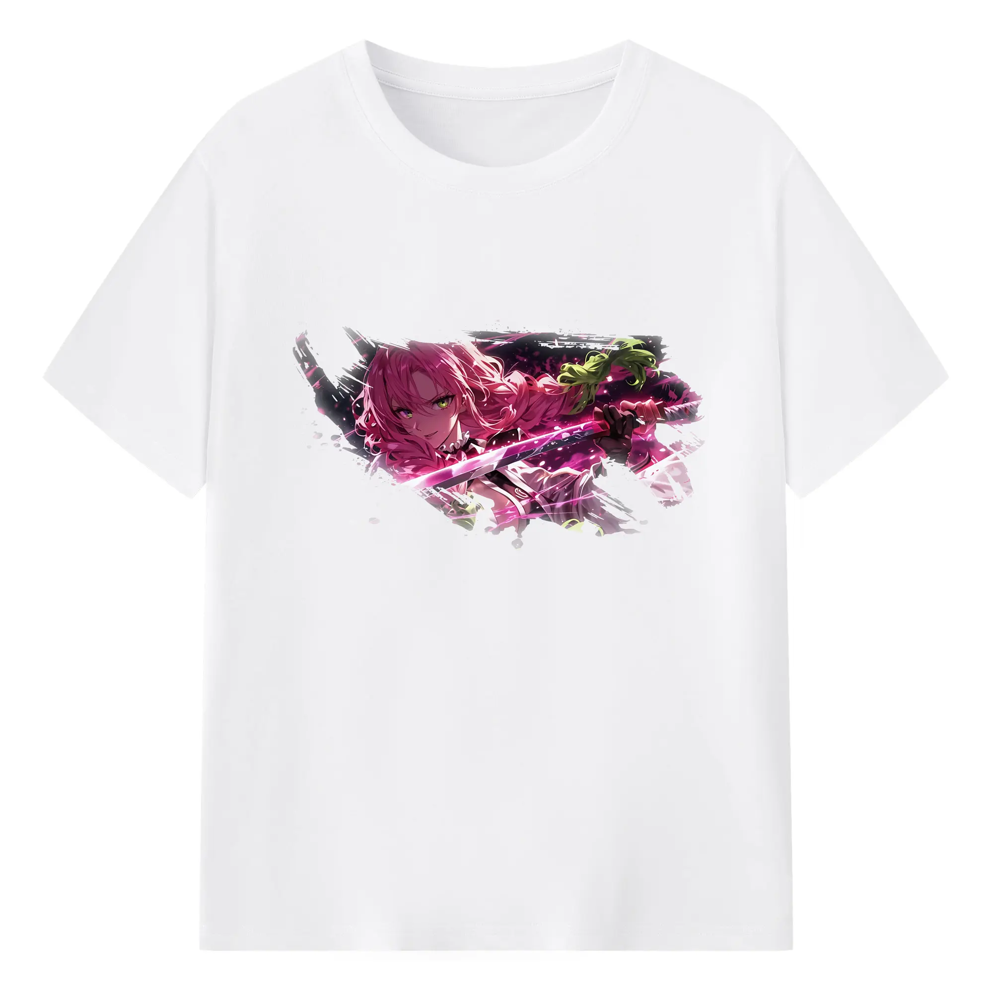 鬼滅の刃 グッズ,甘露寺 蜜璃 - 綿100％ 半袖Tシャツ ・ フロントプリント ・ 快適 通気性 ・ 日常使い 散歩 スポーツ用