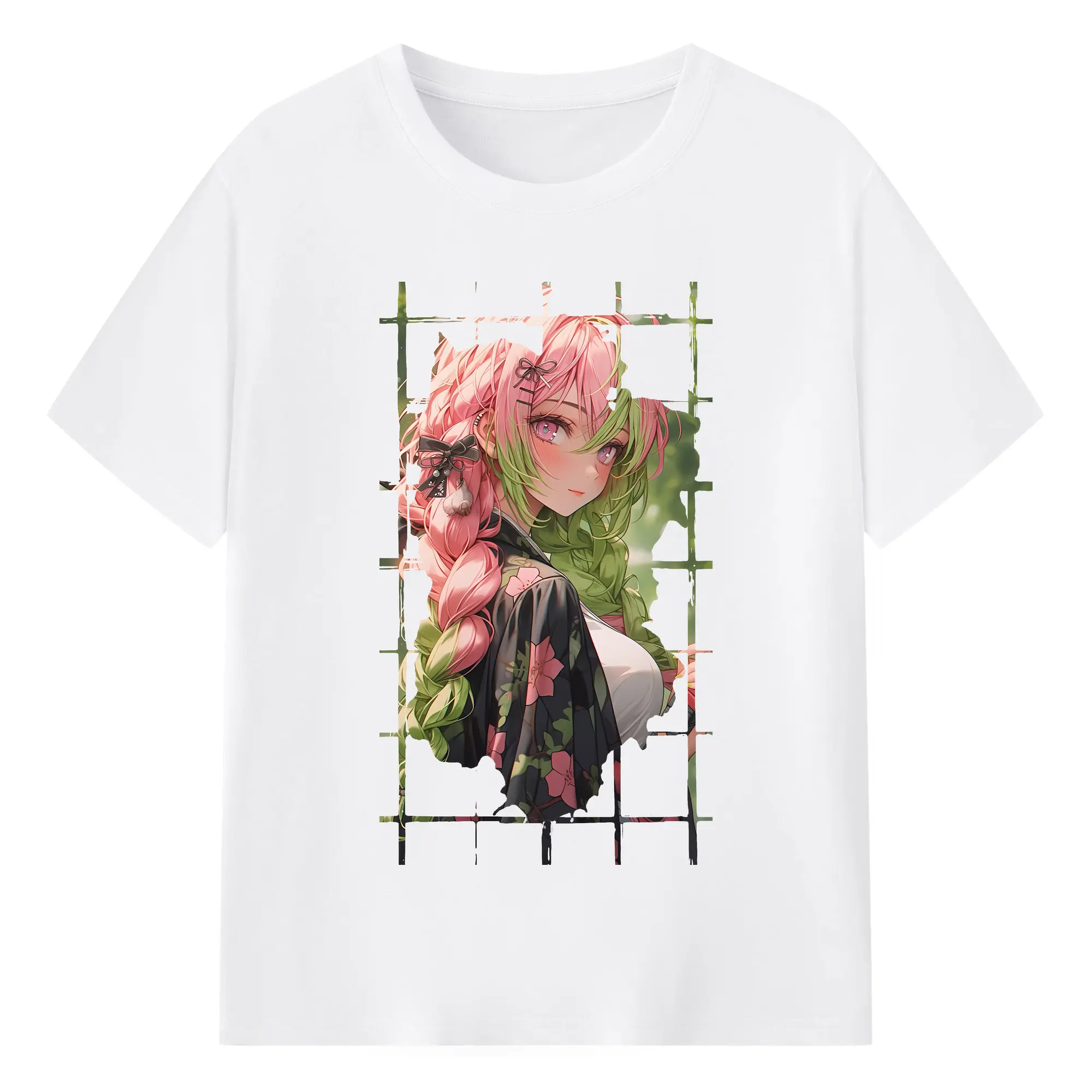 鬼滅の刃 グッズ,甘露寺 蜜璃 - 綿100％ 半袖Tシャツ ・ フロントプリント ・ 快適 通気性 ・ 日常使い 散歩 スポーツ用