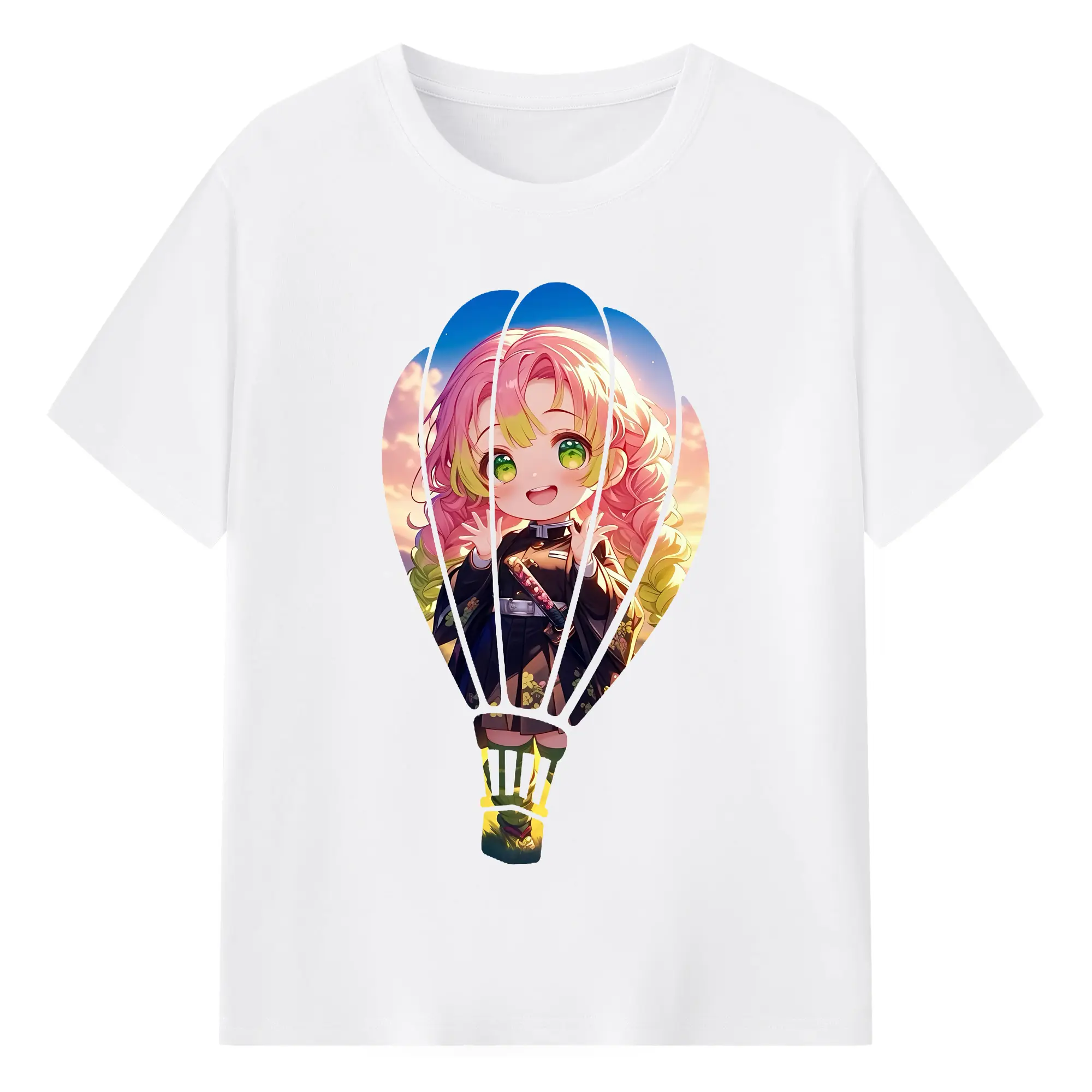 鬼滅の刃 グッズ,甘露寺 蜜璃 - 綿100％ 半袖Tシャツ ・ フロントプリント ・ 快適 通気性 ・ 日常使い 散歩 スポーツ用