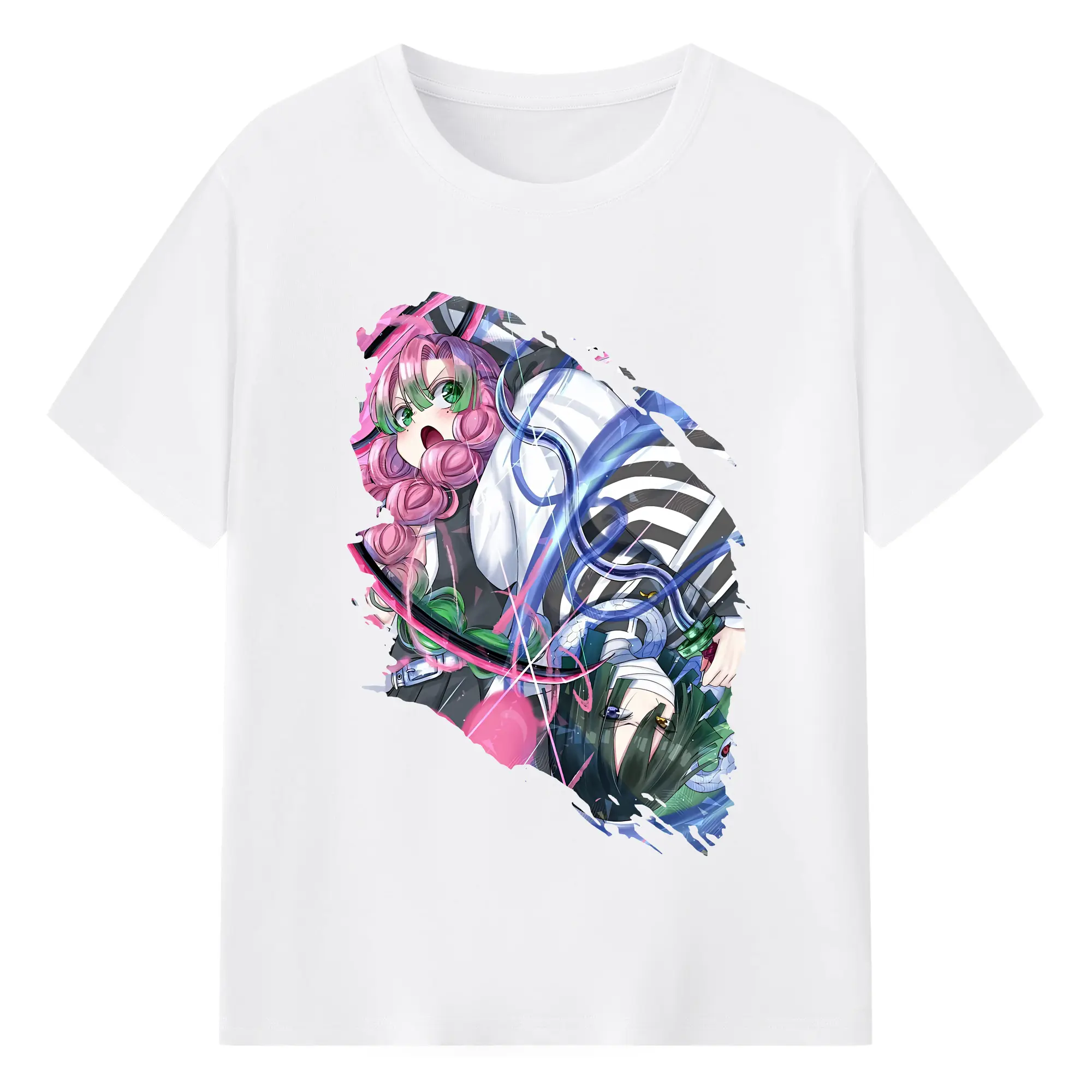 鬼滅の刃 グッズ,甘露寺 蜜璃 - 綿100％ 半袖Tシャツ ・ フロントプリント ・ 快適 通気性 ・ 日常使い 散歩 スポーツ用