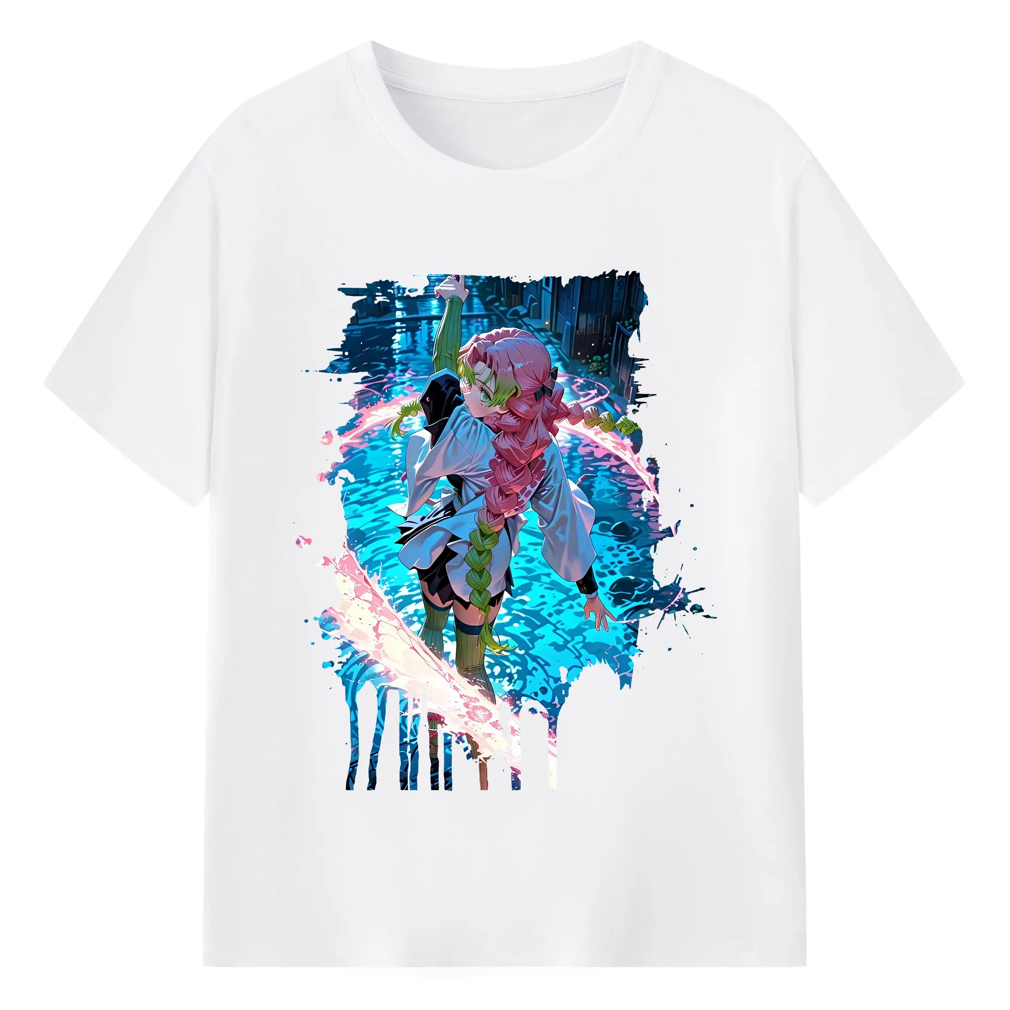 鬼滅の刃 グッズ,甘露寺 蜜璃 - 綿100％ 半袖Tシャツ ・ フロントプリント ・ 快適 通気性 ・ 日常使い 散歩 スポーツ用