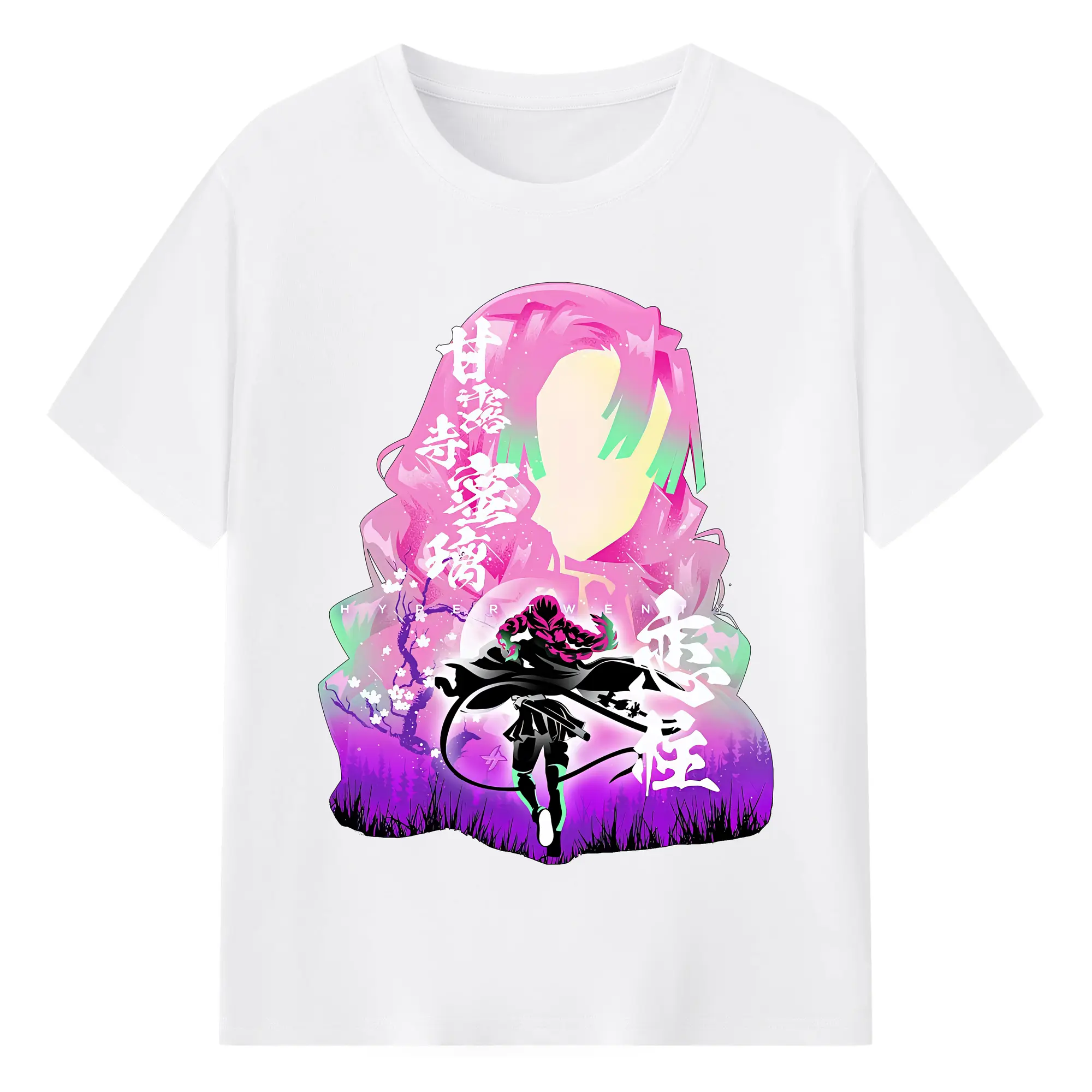 鬼滅の刃 グッズ,甘露寺 蜜璃 - 綿100％ 半袖Tシャツ ・ フロントプリント ・ 快適 通気性 ・ 日常使い 散歩 スポーツ用