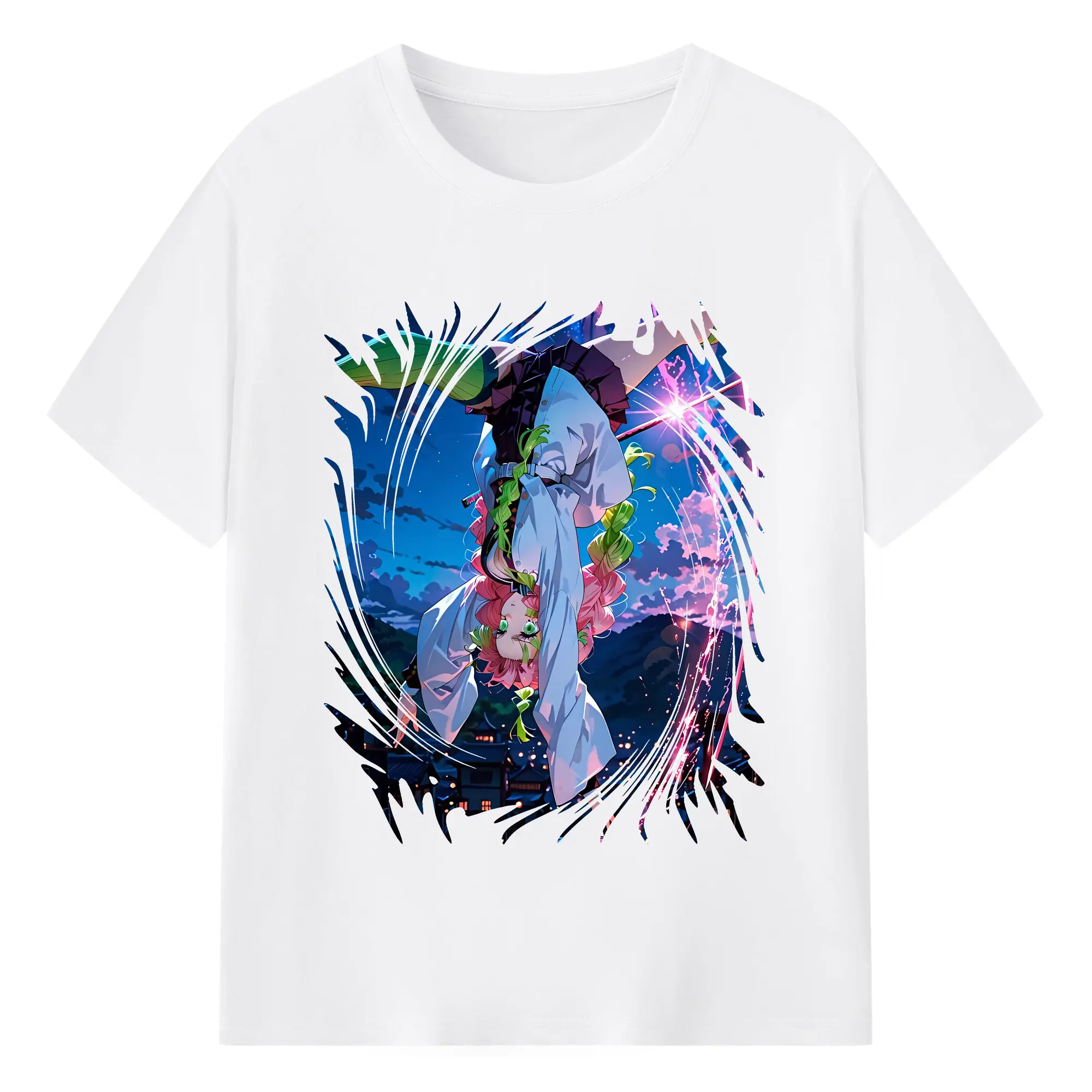 鬼滅の刃 グッズ,甘露寺 蜜璃 - 綿100％ 半袖Tシャツ ・ フロントプリント ・ 快適 通気性 ・ 日常使い 散歩 スポーツ用