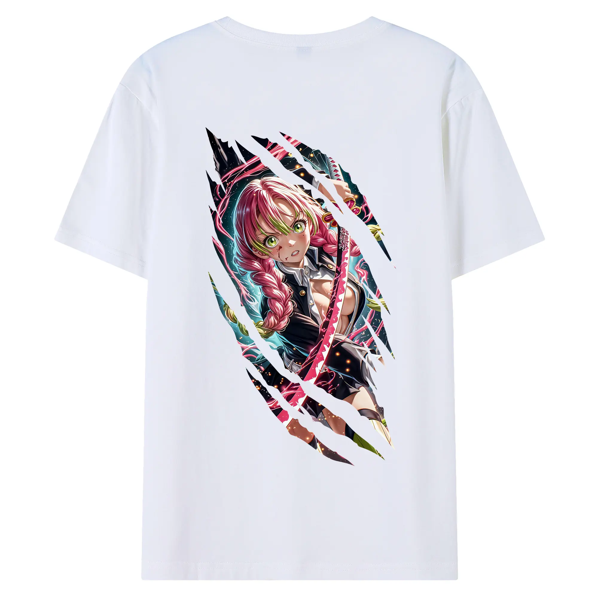 鬼滅の刃 グッズ,甘露寺 蜜璃 - 綿100％ 半袖Tシャツ ・ バックプリント ・ 快適 通気性 ・ 日常使い 散歩 スポーツ用