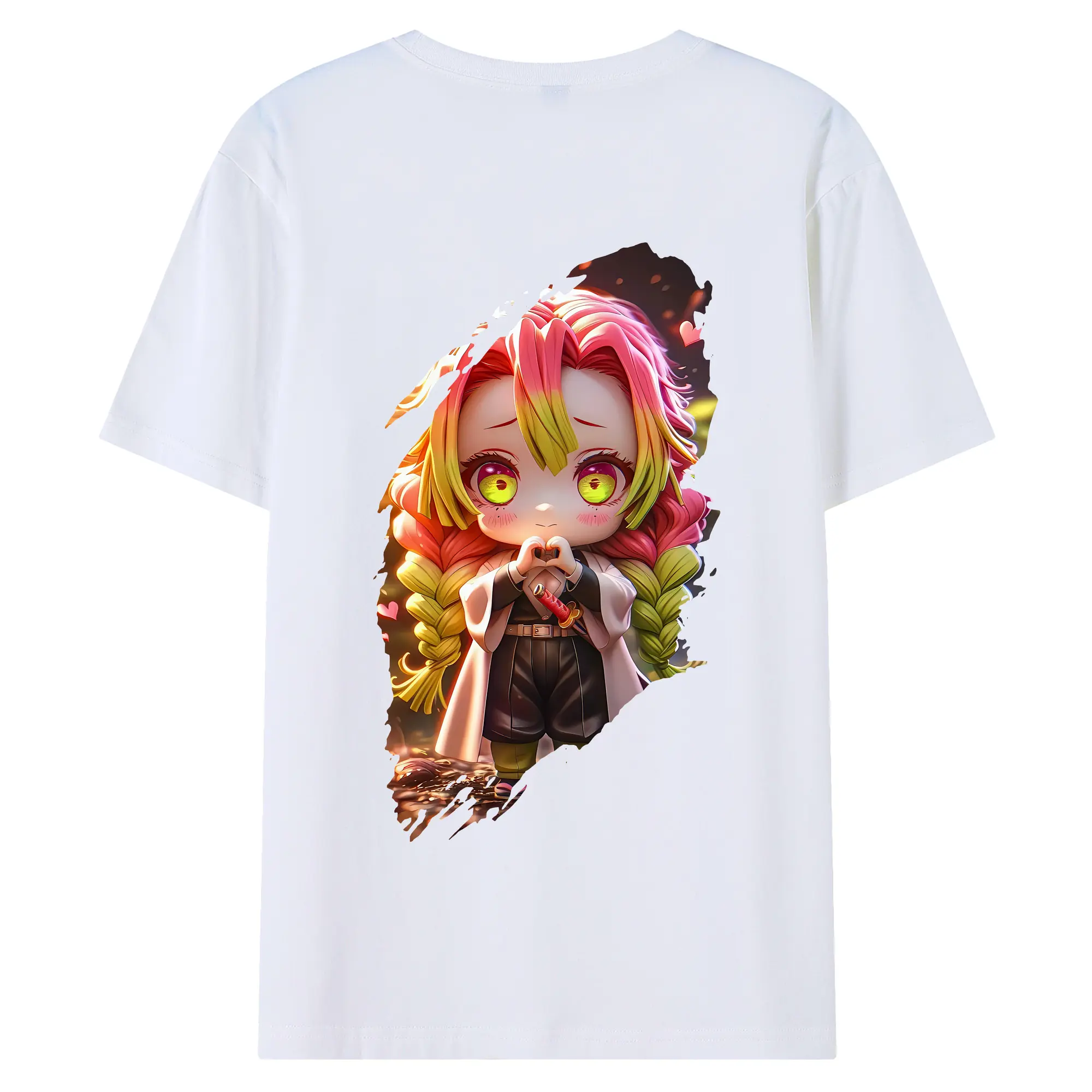 鬼滅の刃 グッズ,甘露寺 蜜璃 - 綿100％ 半袖Tシャツ ・ バックプリント ・ 快適 通気性 ・ 日常使い 散歩 スポーツ用