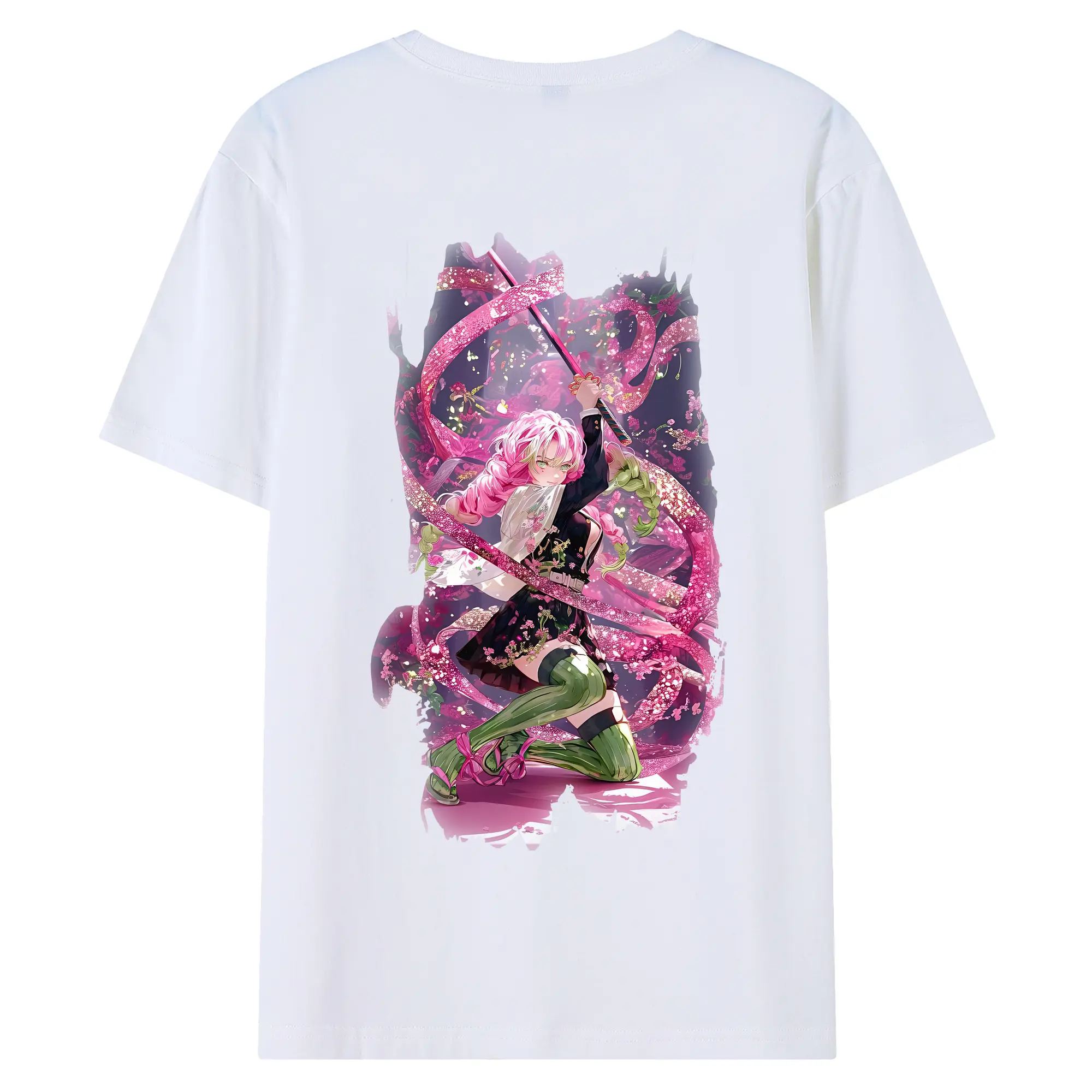 鬼滅の刃 グッズ,甘露寺 蜜璃 - 綿100％ 半袖Tシャツ ・ バックプリント ・ 快適 通気性 ・ 日常使い 散歩 スポーツ用