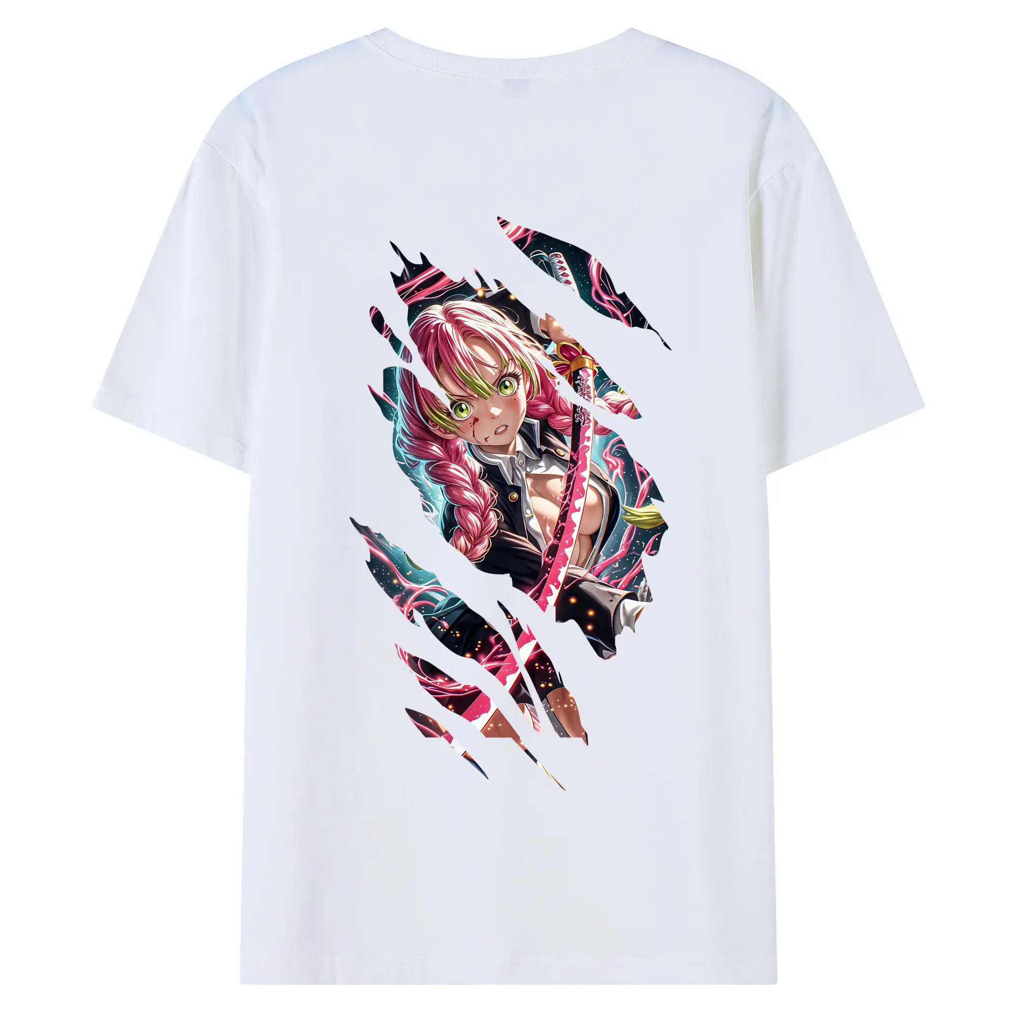 鬼滅の刃 グッズ,甘露寺 蜜璃 - 綿100％ 半袖Tシャツ ・ バックプリント ・ 快適 通気性 ・ 日常使い 散歩 スポーツ用