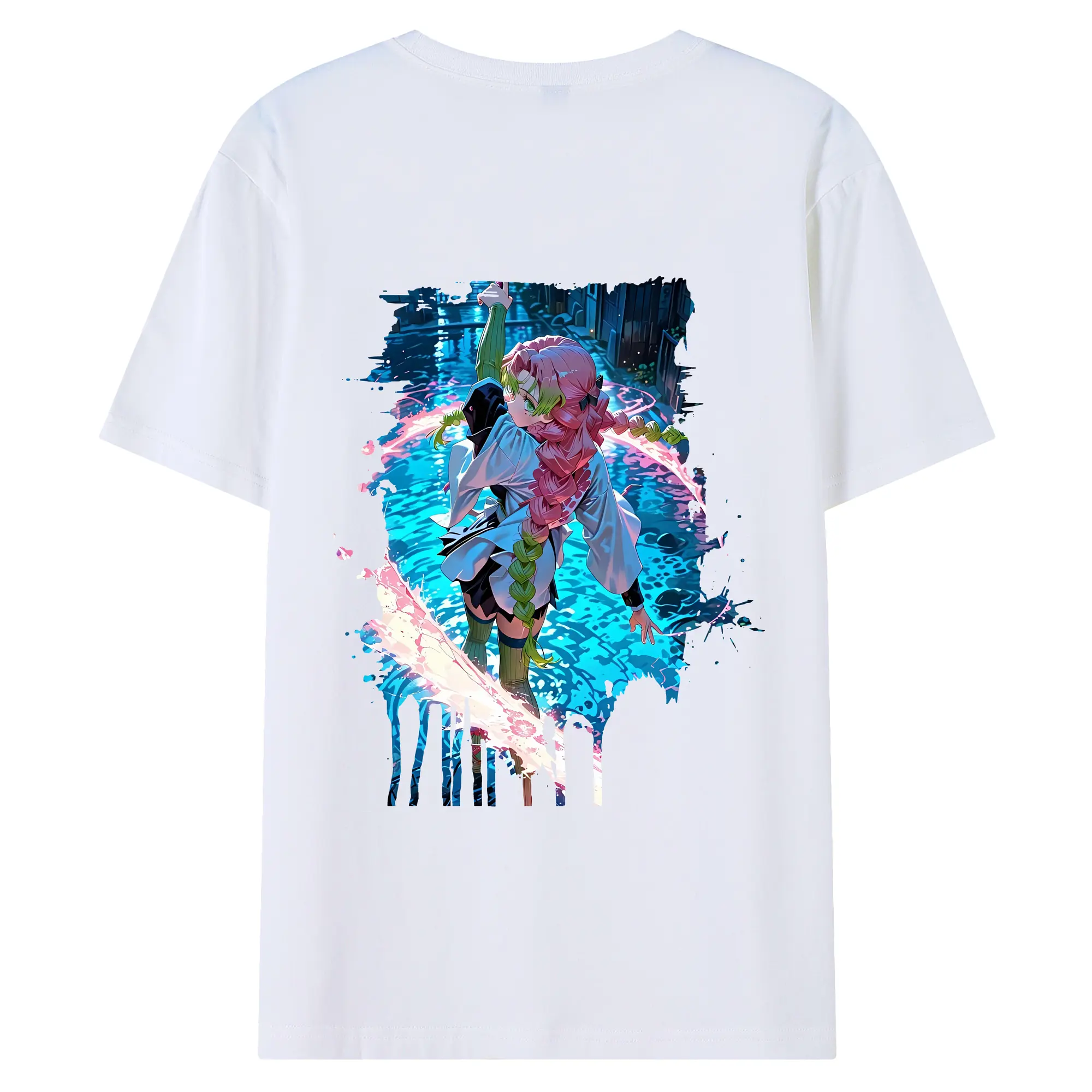 鬼滅の刃 グッズ,甘露寺 蜜璃 - 綿100％ 半袖Tシャツ ・ バックプリント ・ 快適 通気性 ・ 日常使い 散歩 スポーツ用