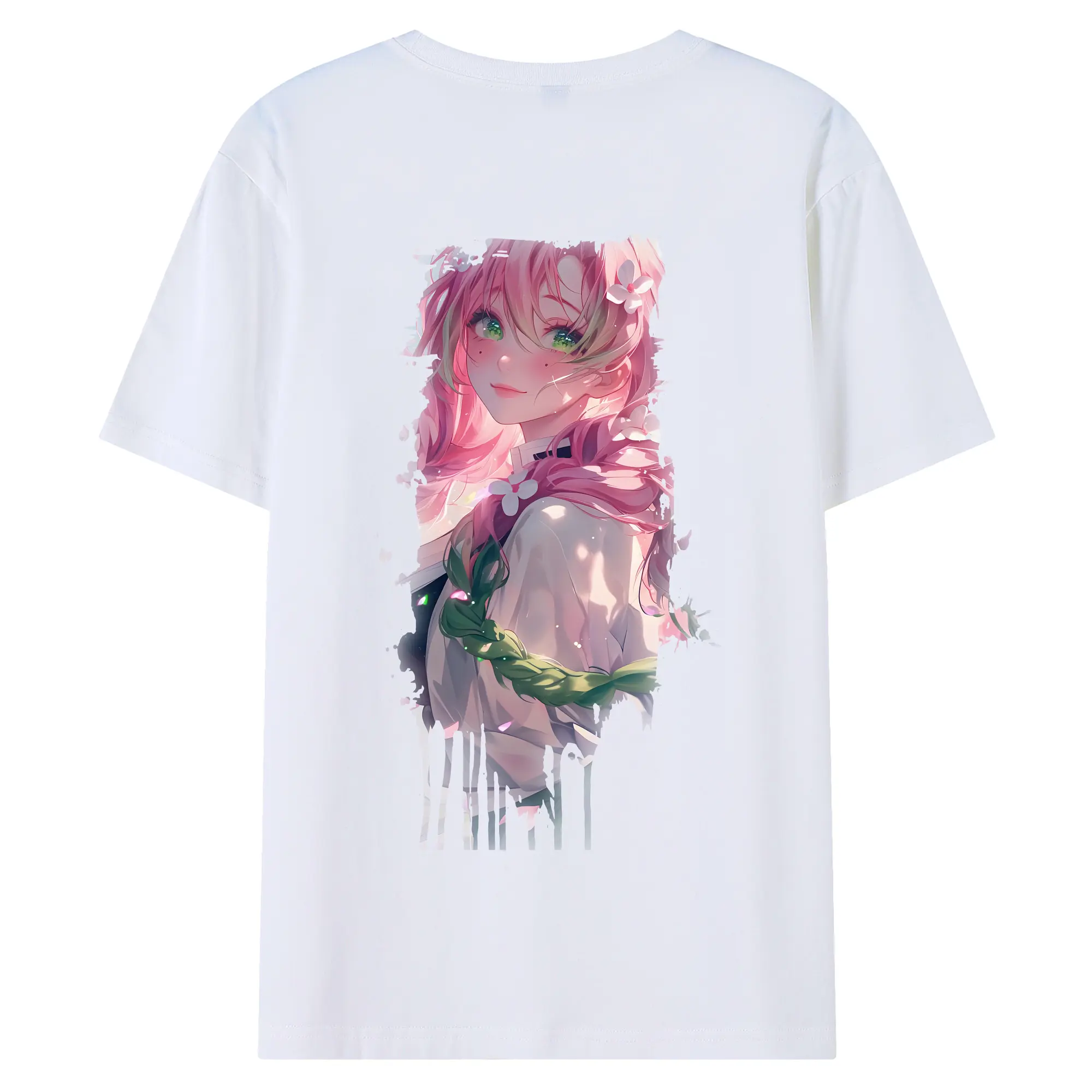 鬼滅の刃 グッズ,甘露寺 蜜璃 - 綿100％ 半袖Tシャツ ・ バックプリント ・ 快適 通気性 ・ 日常使い 散歩 スポーツ用