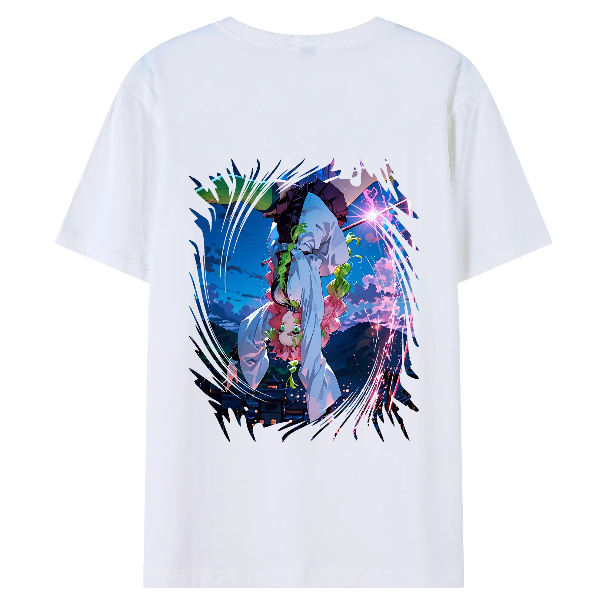 鬼滅の刃 グッズ,甘露寺 蜜璃 - 綿100％ 半袖Tシャツ ・ バックプリント ・ 快適 通気性 ・ 日常使い 散歩 スポーツ用